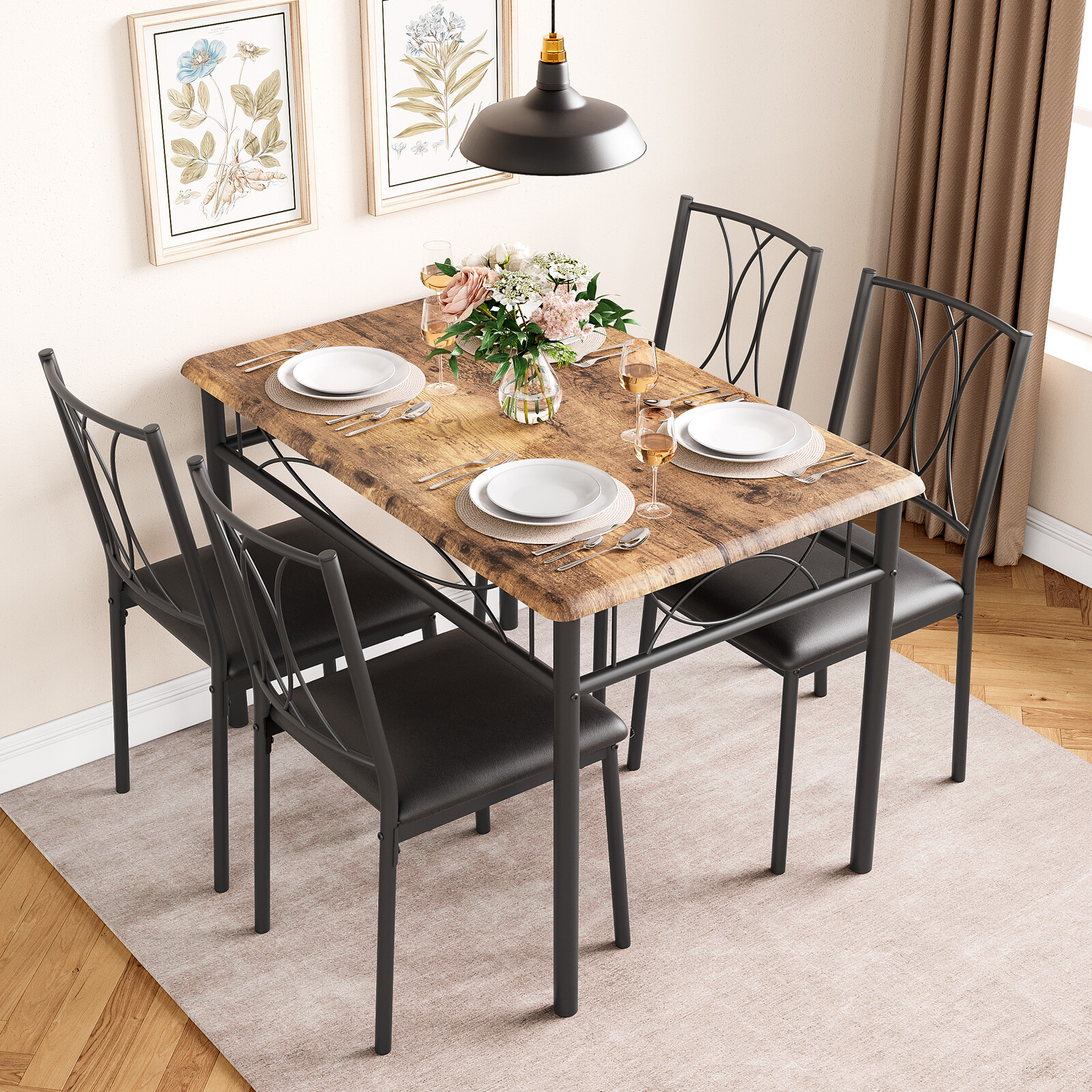 Kitchen Dining Table and Chairs Set 5 Piece Small Dining Table Set for Apartment