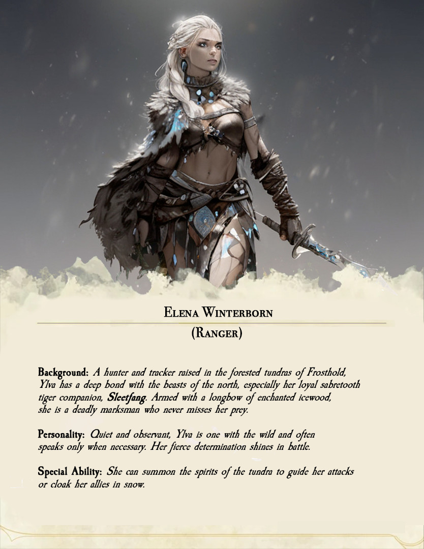 Dungeons & Dragons Playable Character - Female Human Elena - Ranger, Fighter