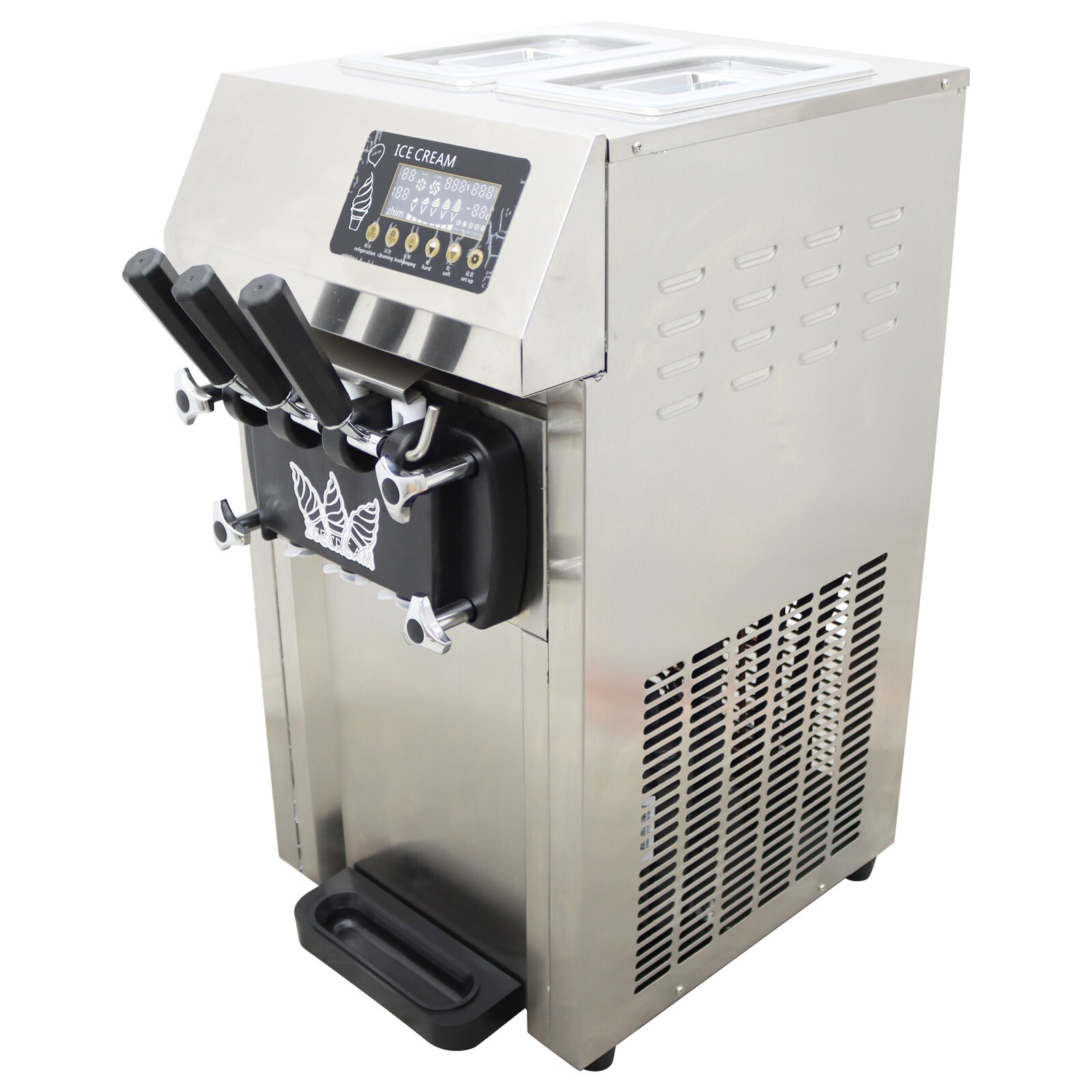 110V Fully Automatic 3 Flavors Soft Serve Ice Cream Maker Pre-cooling&Freshness