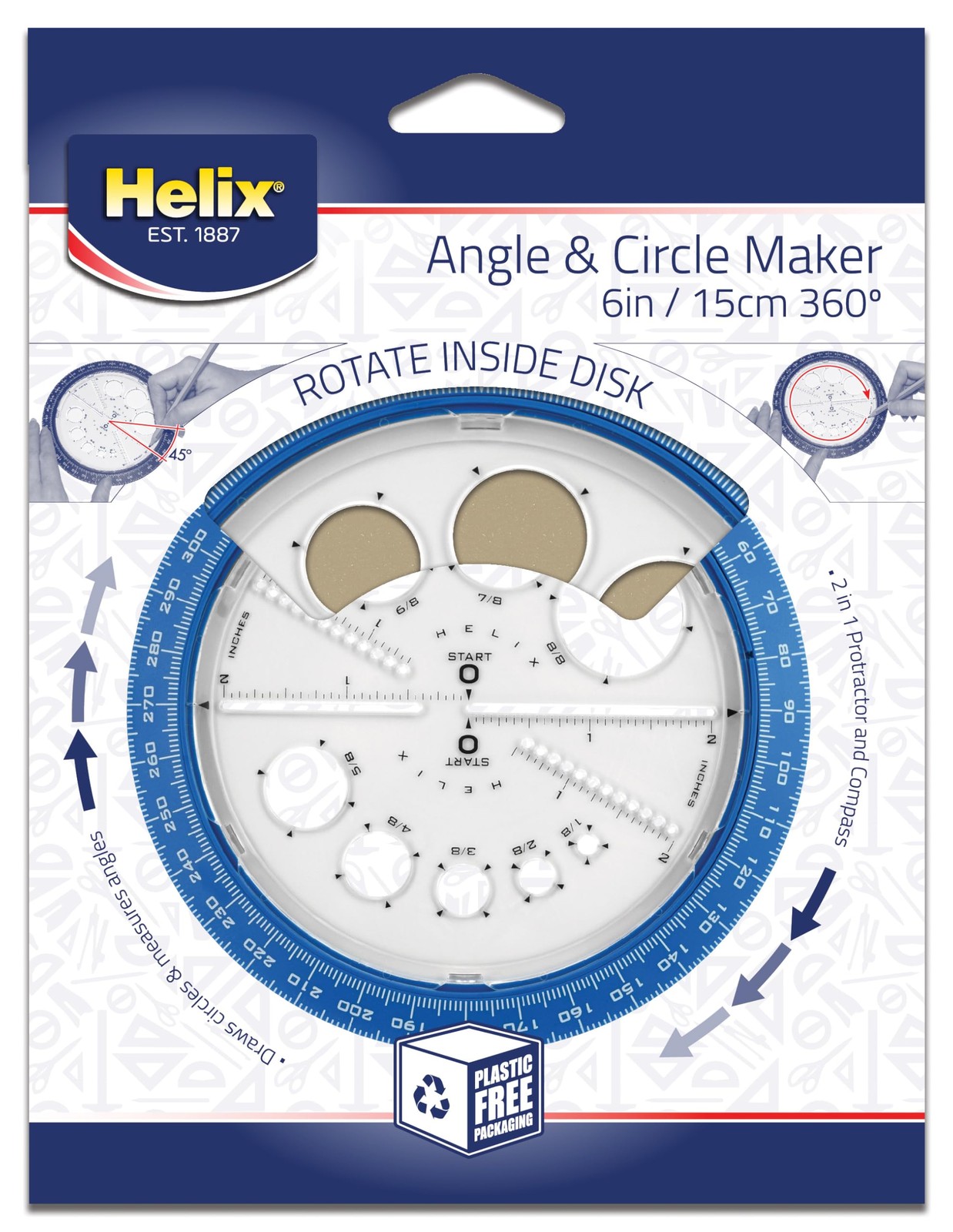 Helix - Angle and Circle Maker 6 Inch - Drawing 360 Degree, Assorted