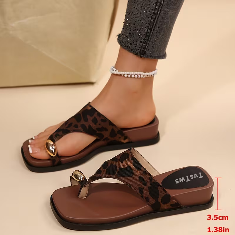 Leopard Square Toe Clip Sandals for Outdoor Adventures