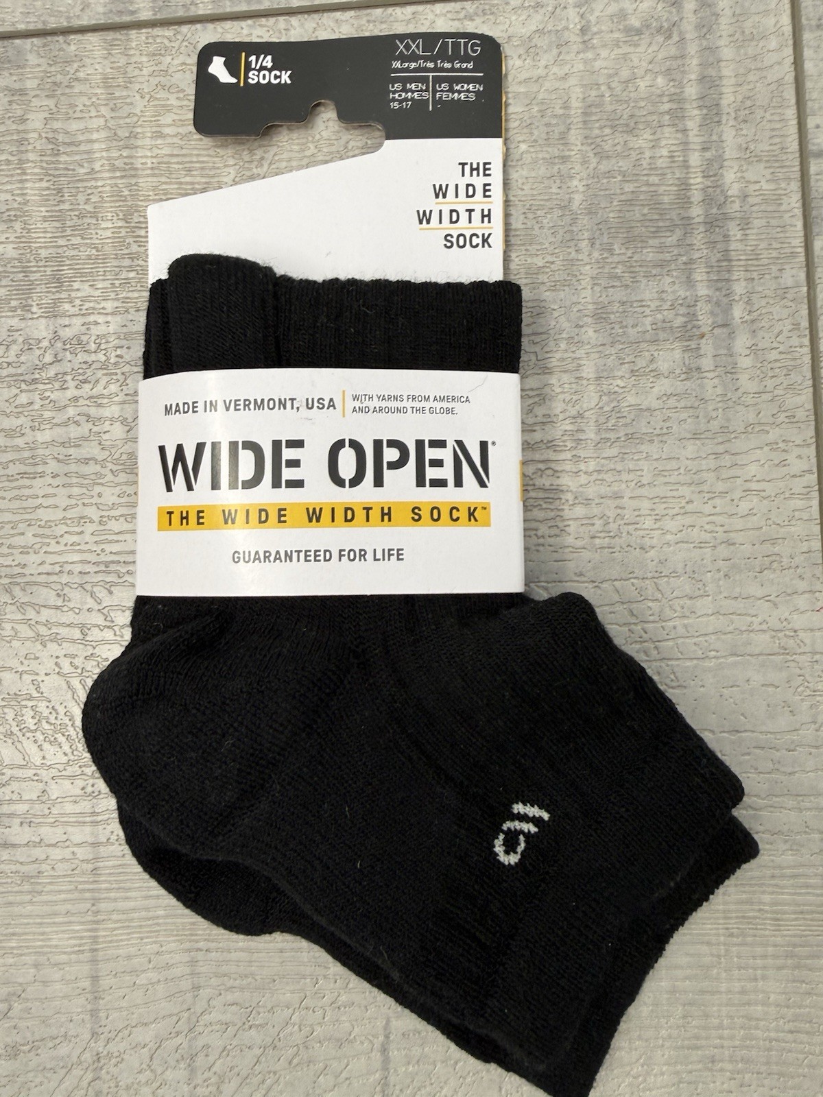 Wide Open Merino Wool Solid Cushioned Quarter Men's Socks, Black, XXL