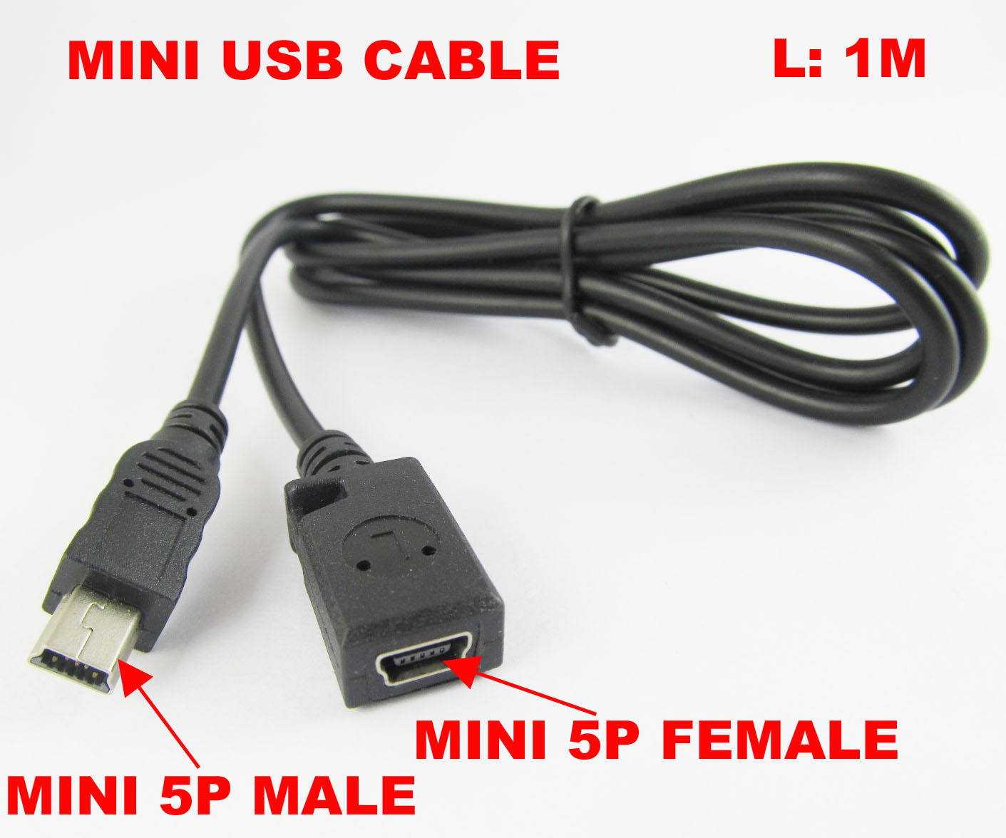 1set New Mini USB 5pin Male to Female Jack extension cable 1M