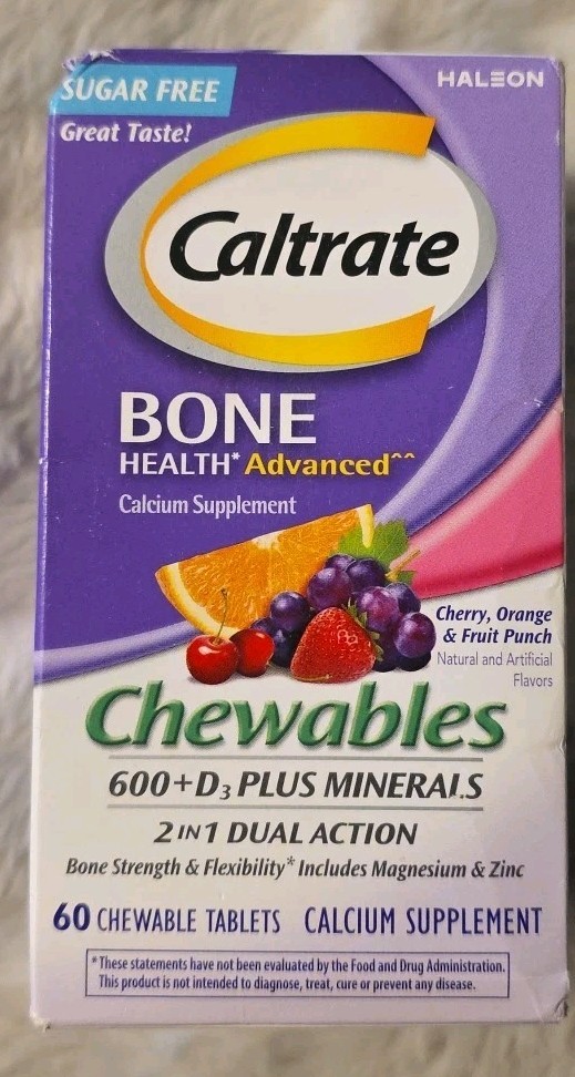 Chewables 600 +D3 Plus Minerals 60 Count Caltrate Calcium Vitamin Sugar 09/2026