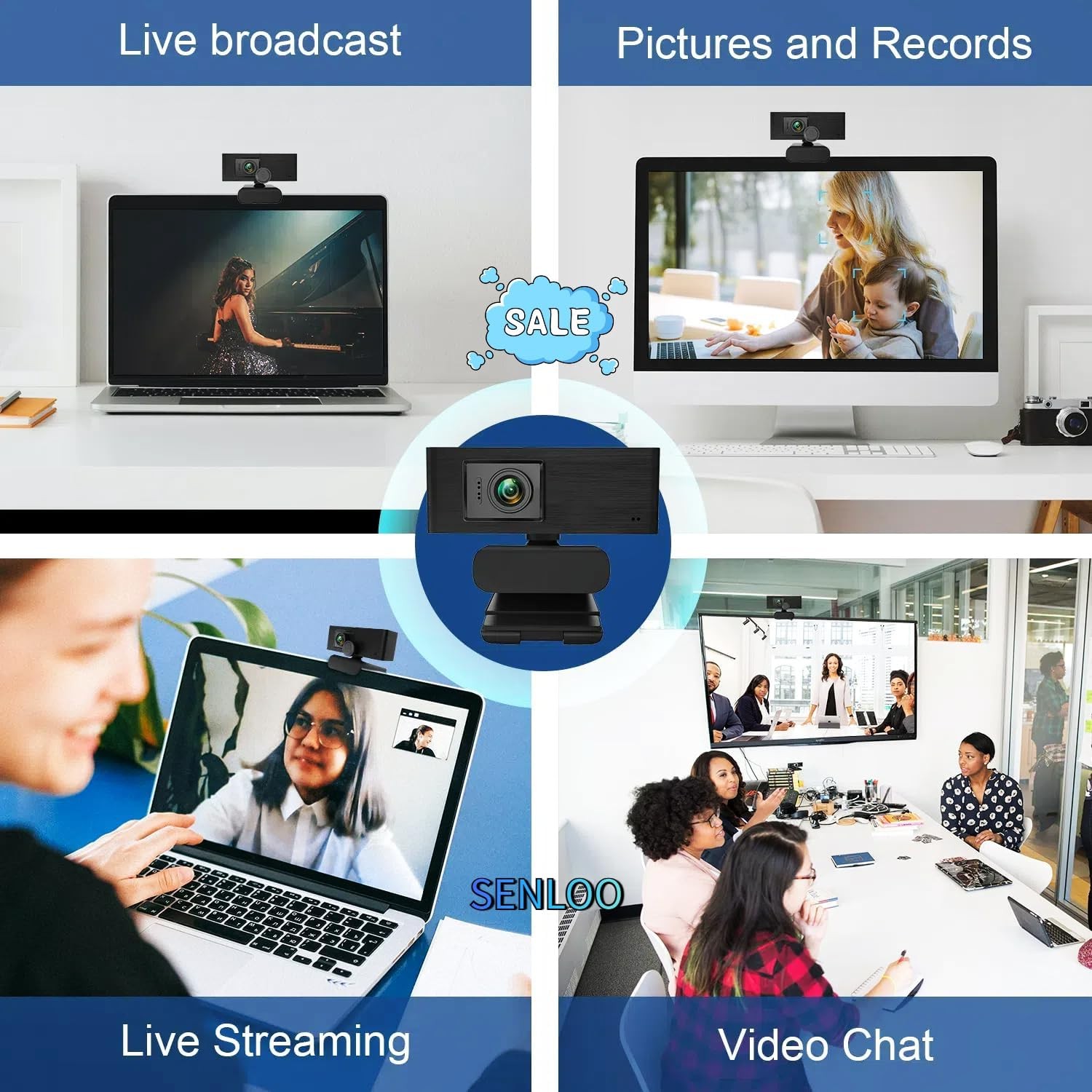 1080P Webcam HD for PC - Web Camera Desktop Computer with Hi-fi Black