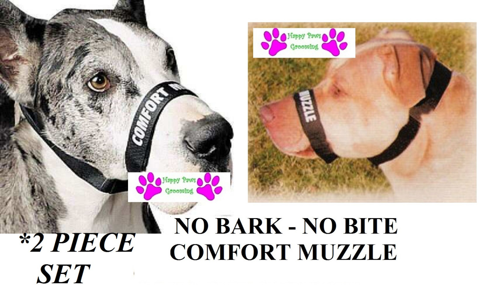 DOG GROOMING TRAINING No Bark No Bite Comfort Easy Fit Adjustable MUZZLE*2pc SET