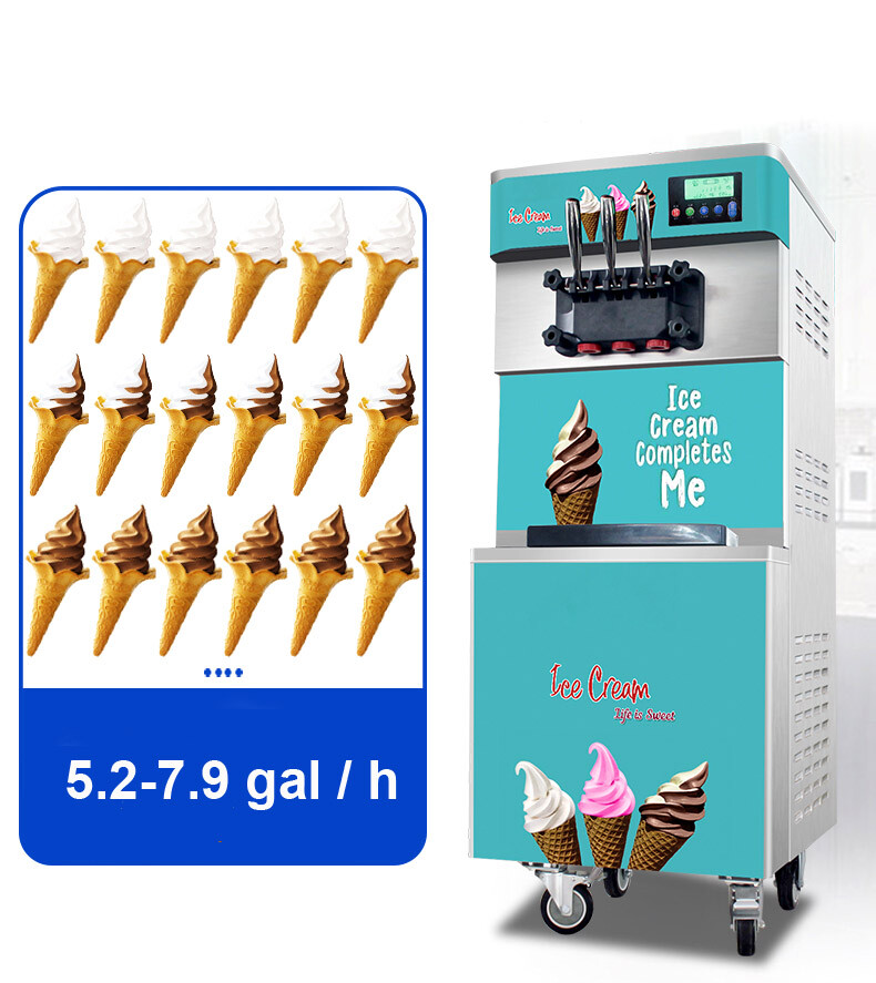 3 Flavor Soft Serve Ice Cream Machine Comercial Air Cooled Ice-cream Cone Freeze