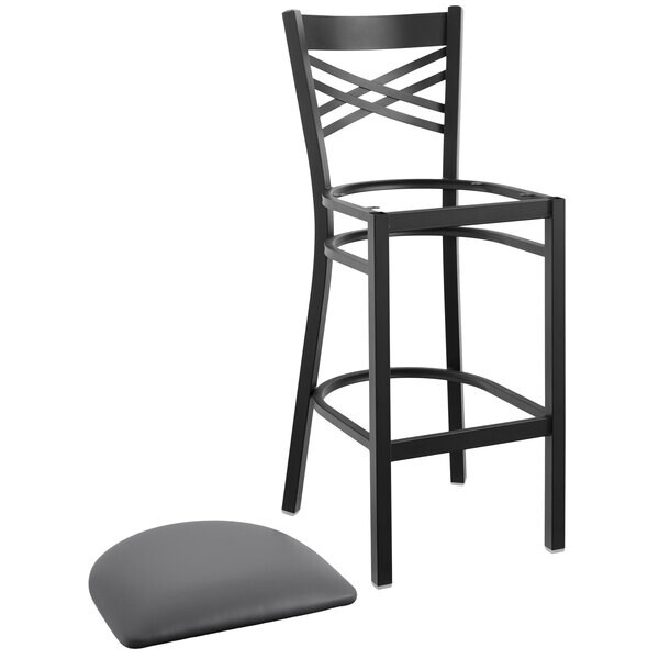 10 PACK Black Cross Back Metal Restaurant Bar Stool With Dark Gray Vinyl Seat