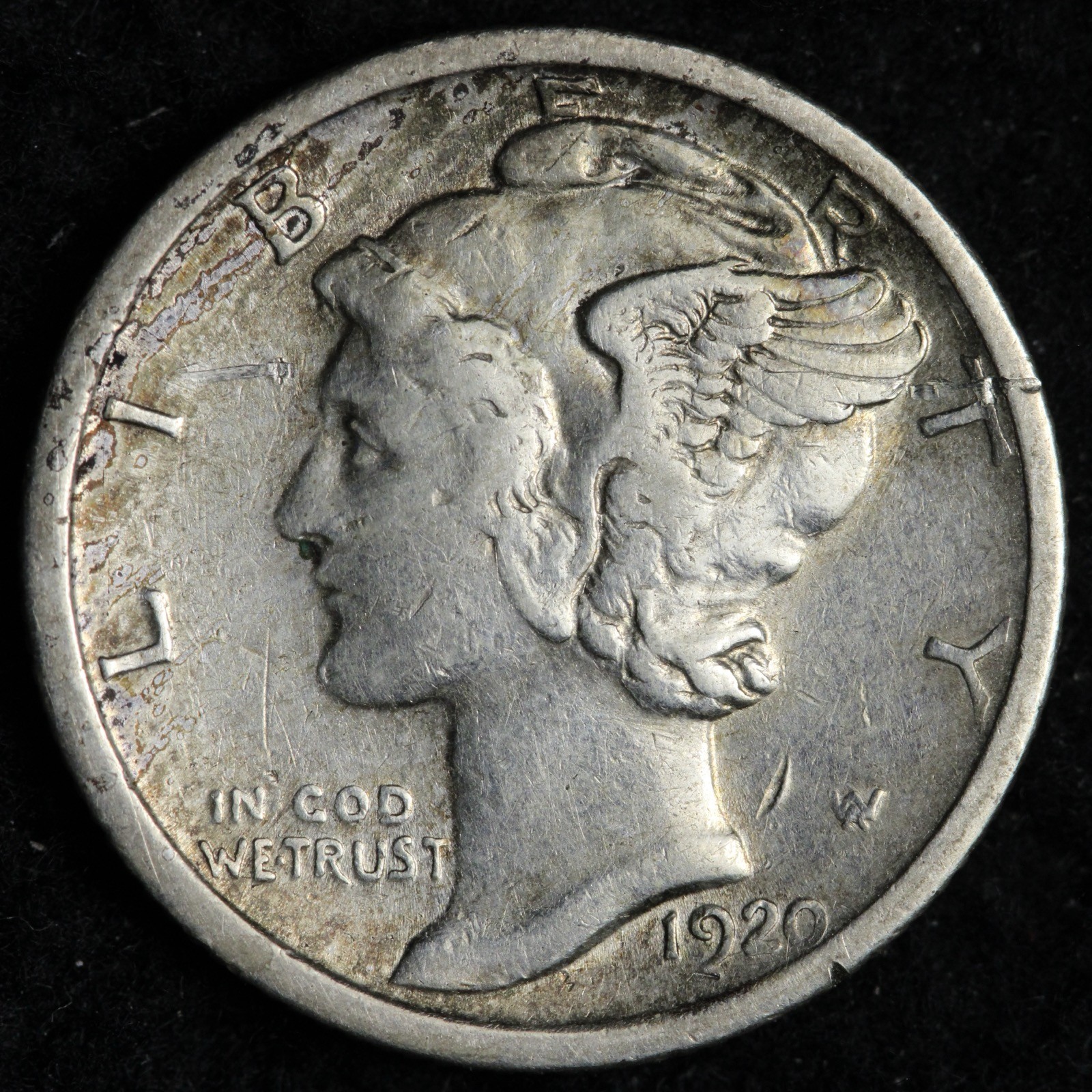 1920-S Mercury Silver Dime AU E282 GJNK