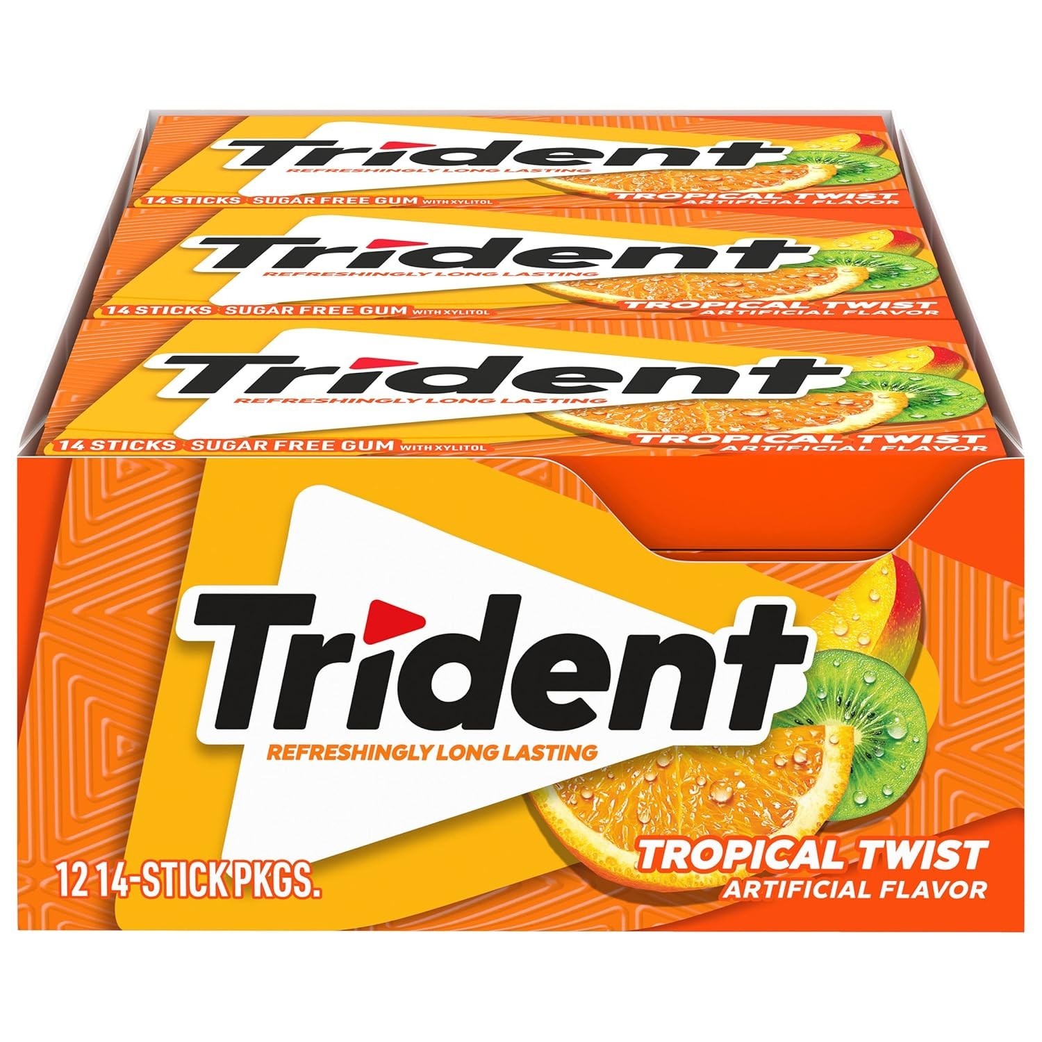 2 Pack Trident Tropical Twist Sugar Free Gum, 12 Packs of 14 Pieces (168 Pieces)