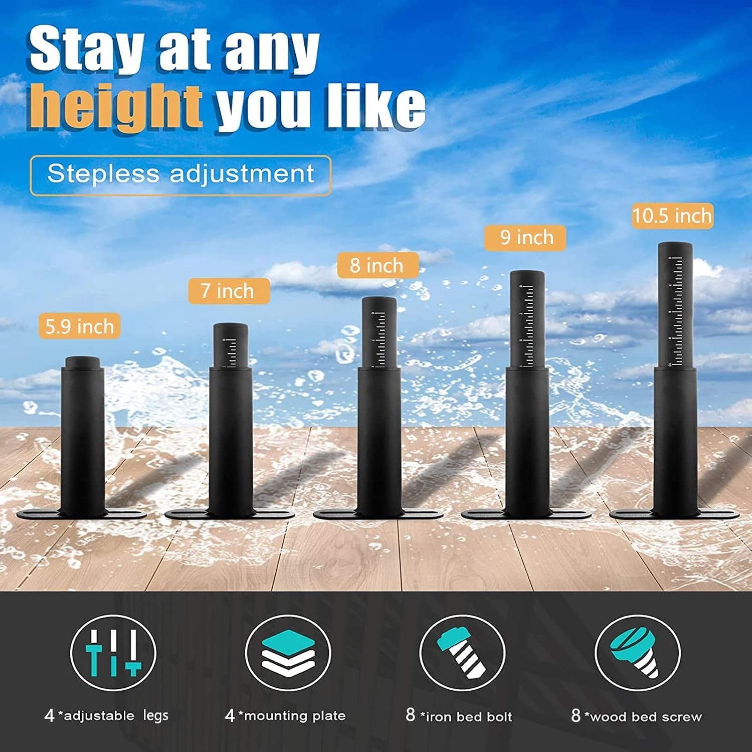 4PC Bed Frame Support Legs Stabilizer Replacement Universal Slat Reinforcemen...