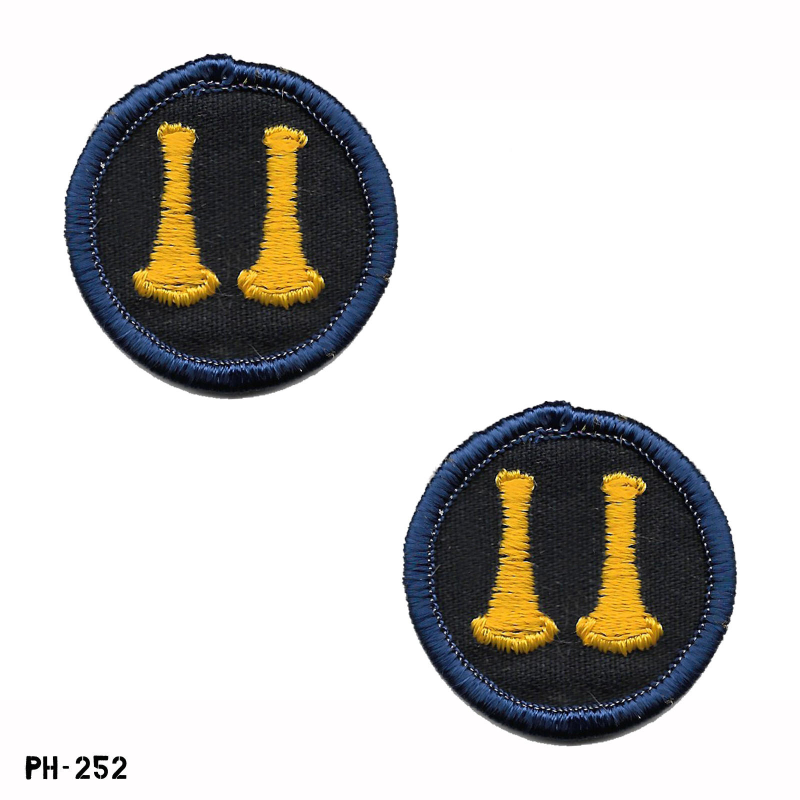 PAIR Fire Department 2 Horns Captain Collar Patches ~ NOS Gemsco Blue & Yellow
