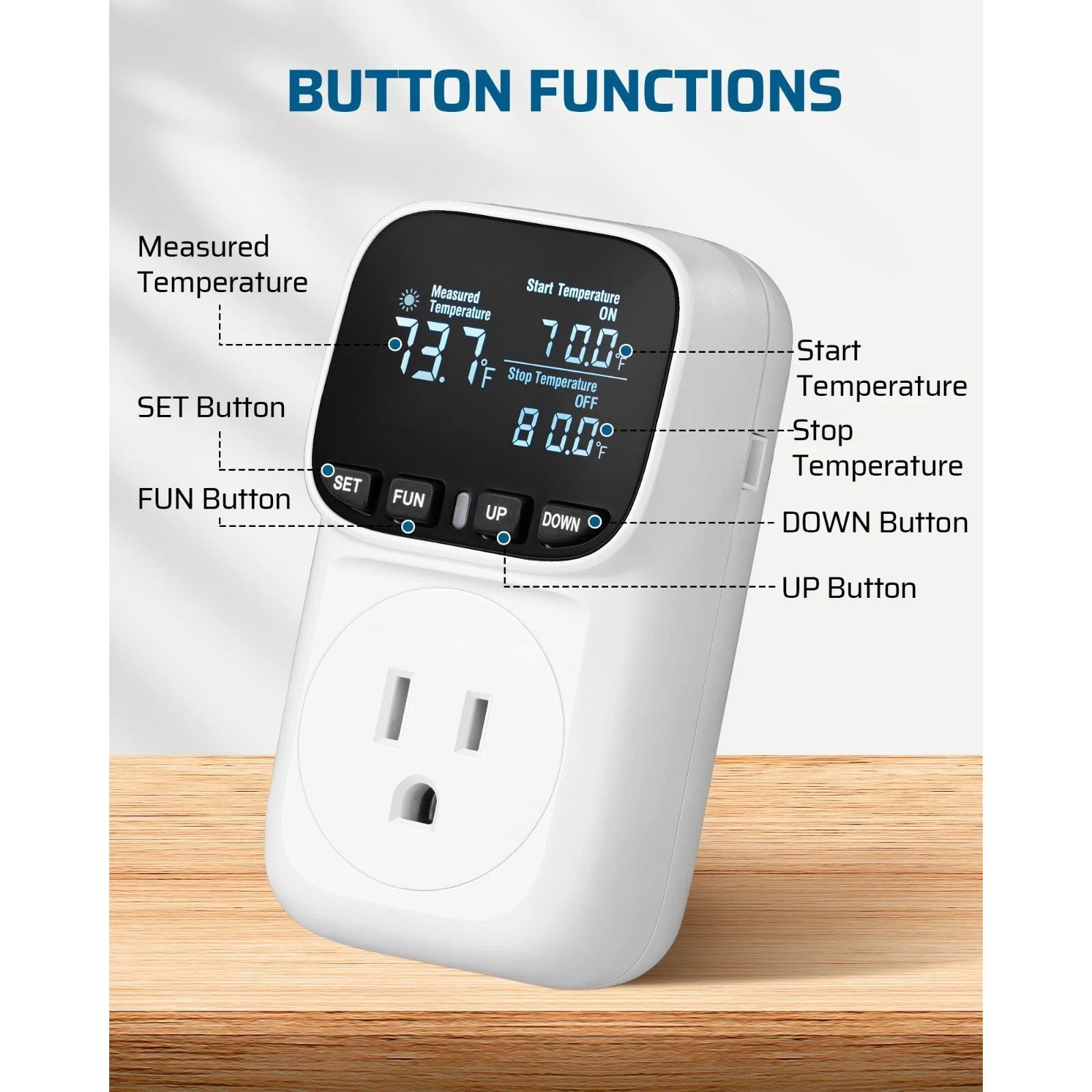 Digital Temperature Controller 16A Power Thermostat Outlet For Heating Cooling