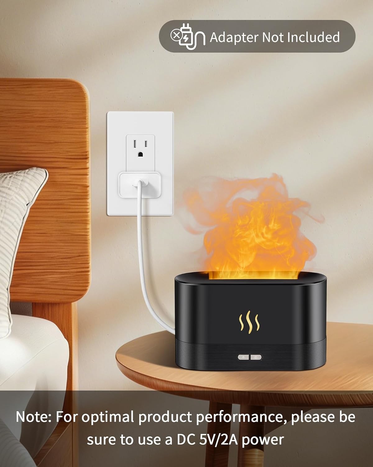 Flame Effect Essential Oil Diffuser, Ultrasonic Aromatherapy Humidifier (Black)