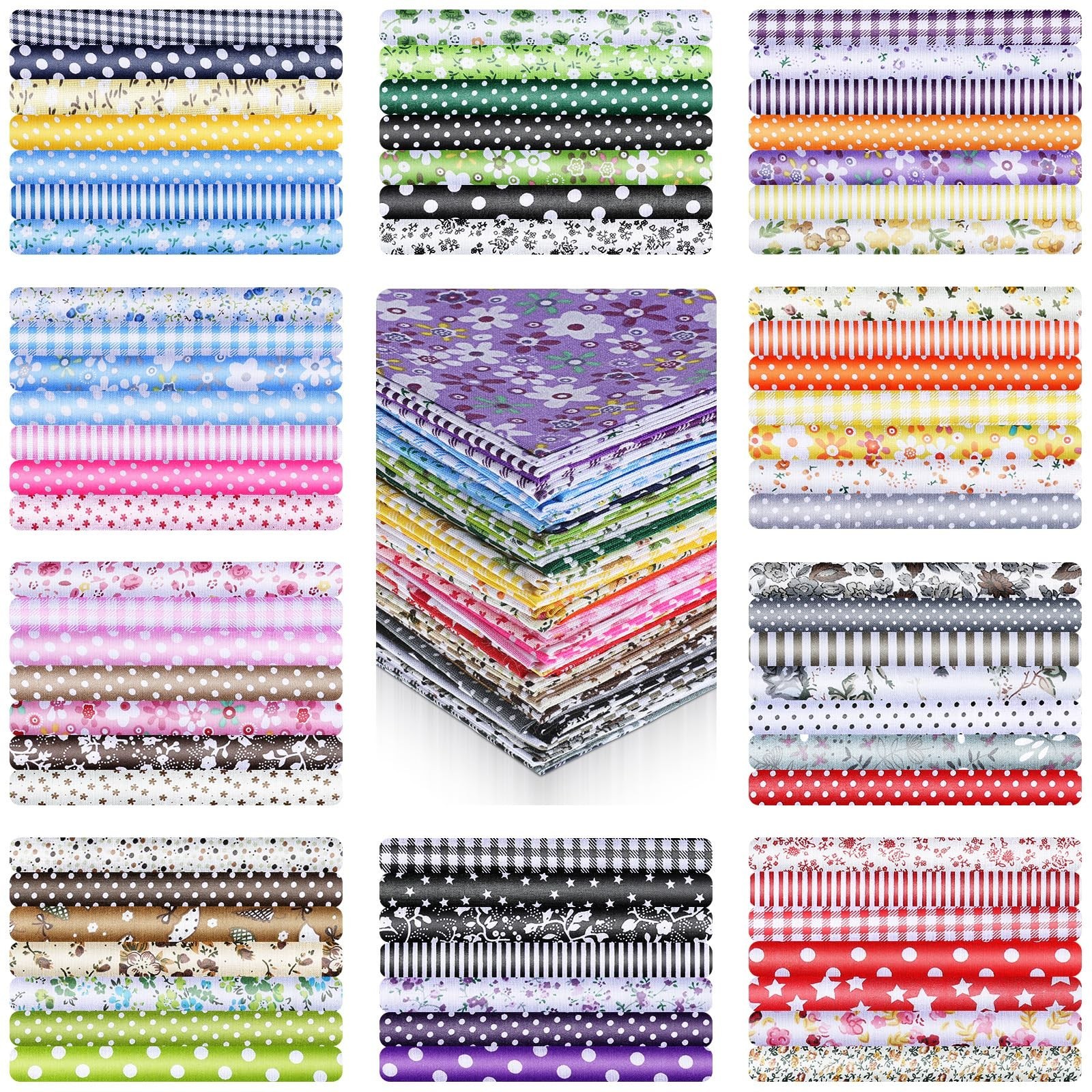 70 Pcs 10 x 10 Inch Cotton Fabric Squares, Precut Quilting Fabric Bundles, Mu...