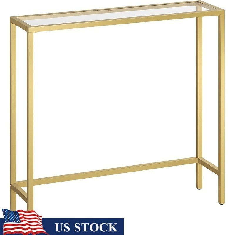 Narrow Console Table Tempered Glass Top Metal Base Entryway Sofa Table New