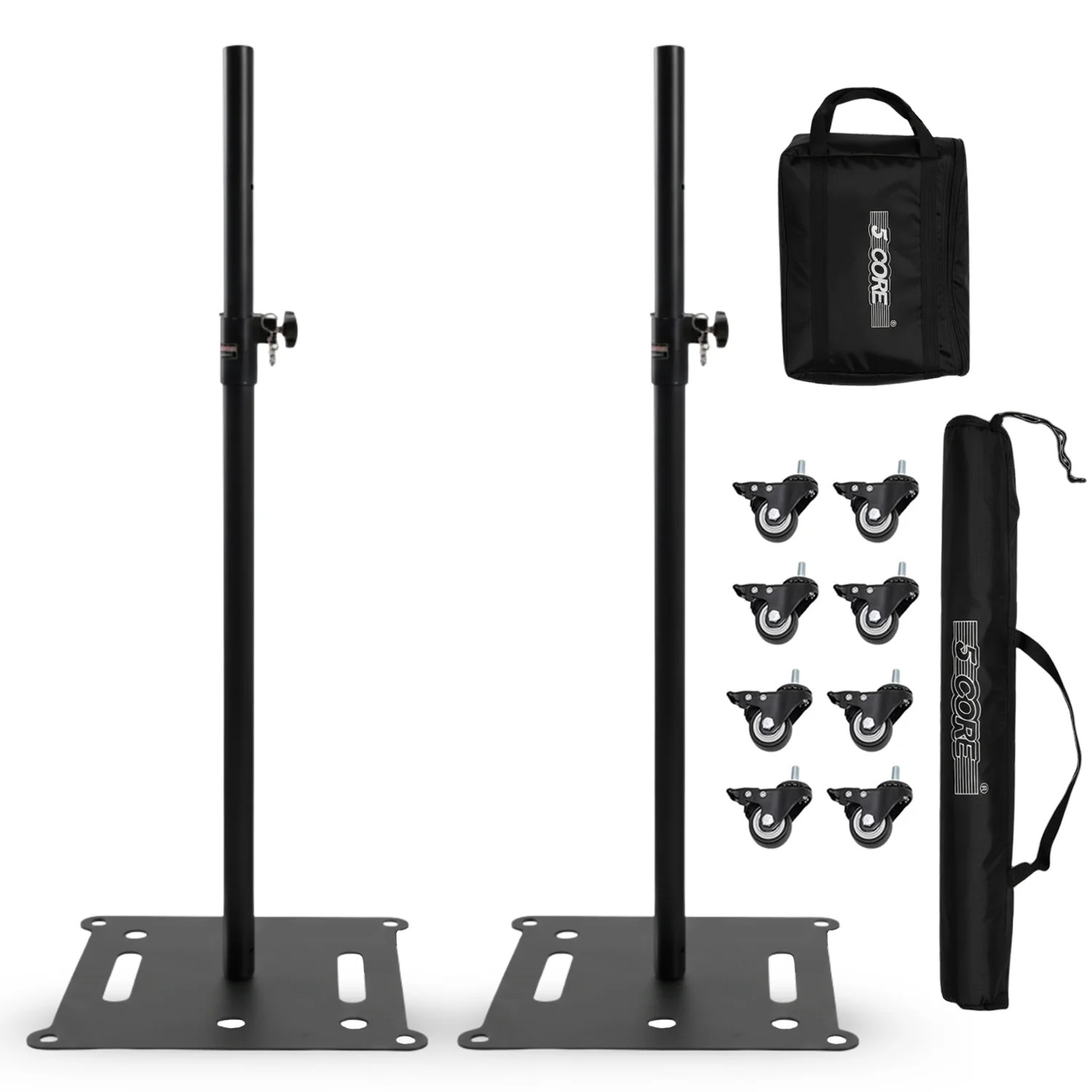 5Core Speaker Stand 2Pcs Heavy Duty Adjustable 61" DJ PA Stands 35mm w Wheels