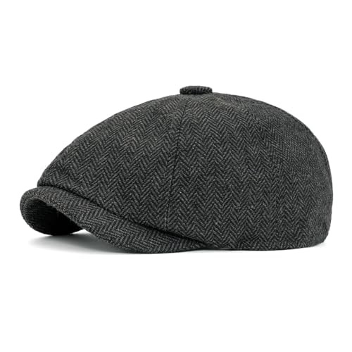 Men 8 Panel Newsboy Cap Classic Irish Gatsby Paperboy Ivy Newsies Black
