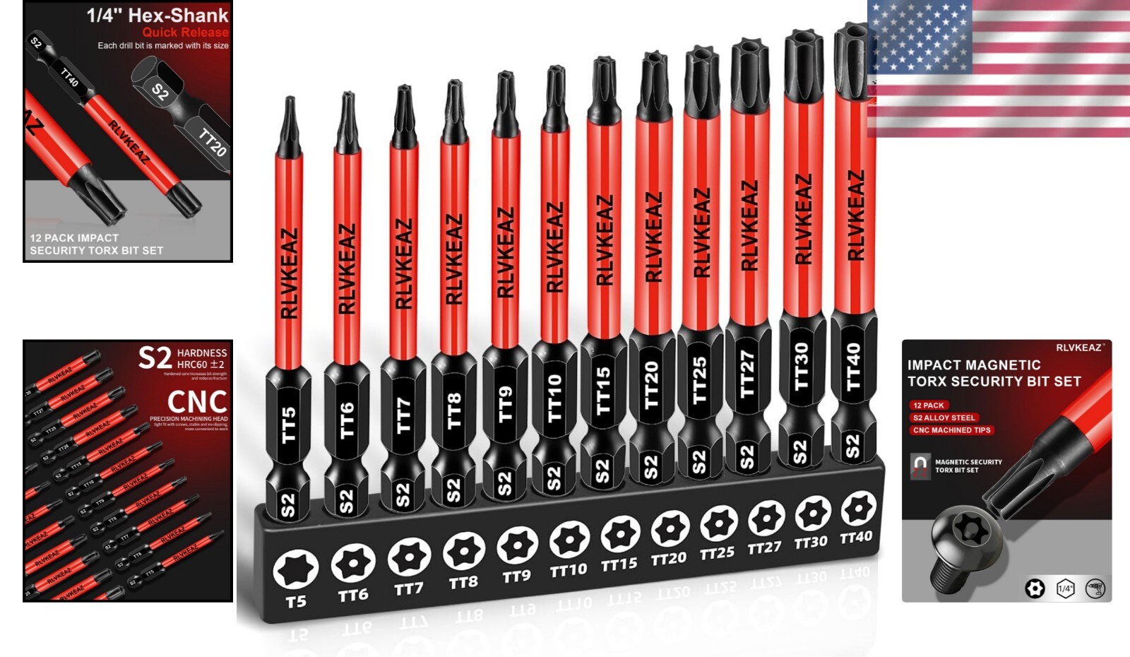 Magnetic Torx Safety Bits Set - 12 Professional Tools (3-Inch) for Durability