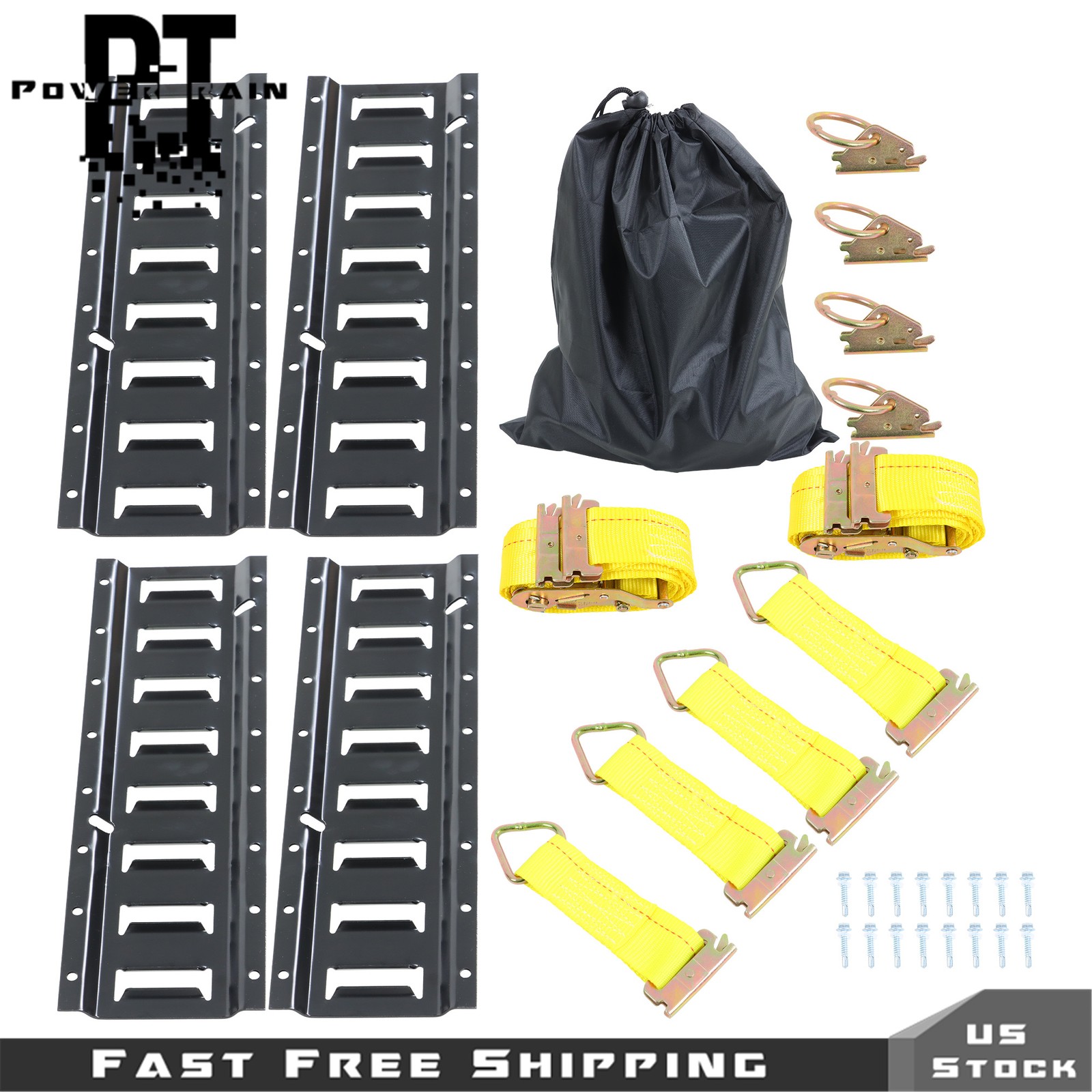 4×1.3' E Track Rails 2x 10' Ratchet Straps 4x O Rings 4x D-Ring For Trailer
