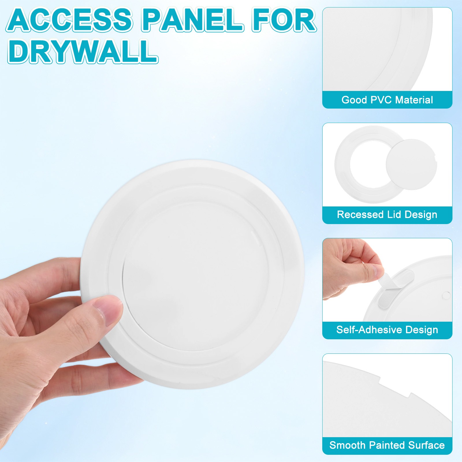 2-Pack Access Panel for Drywall, 3x3 Inch Round Plastic Removable [White]