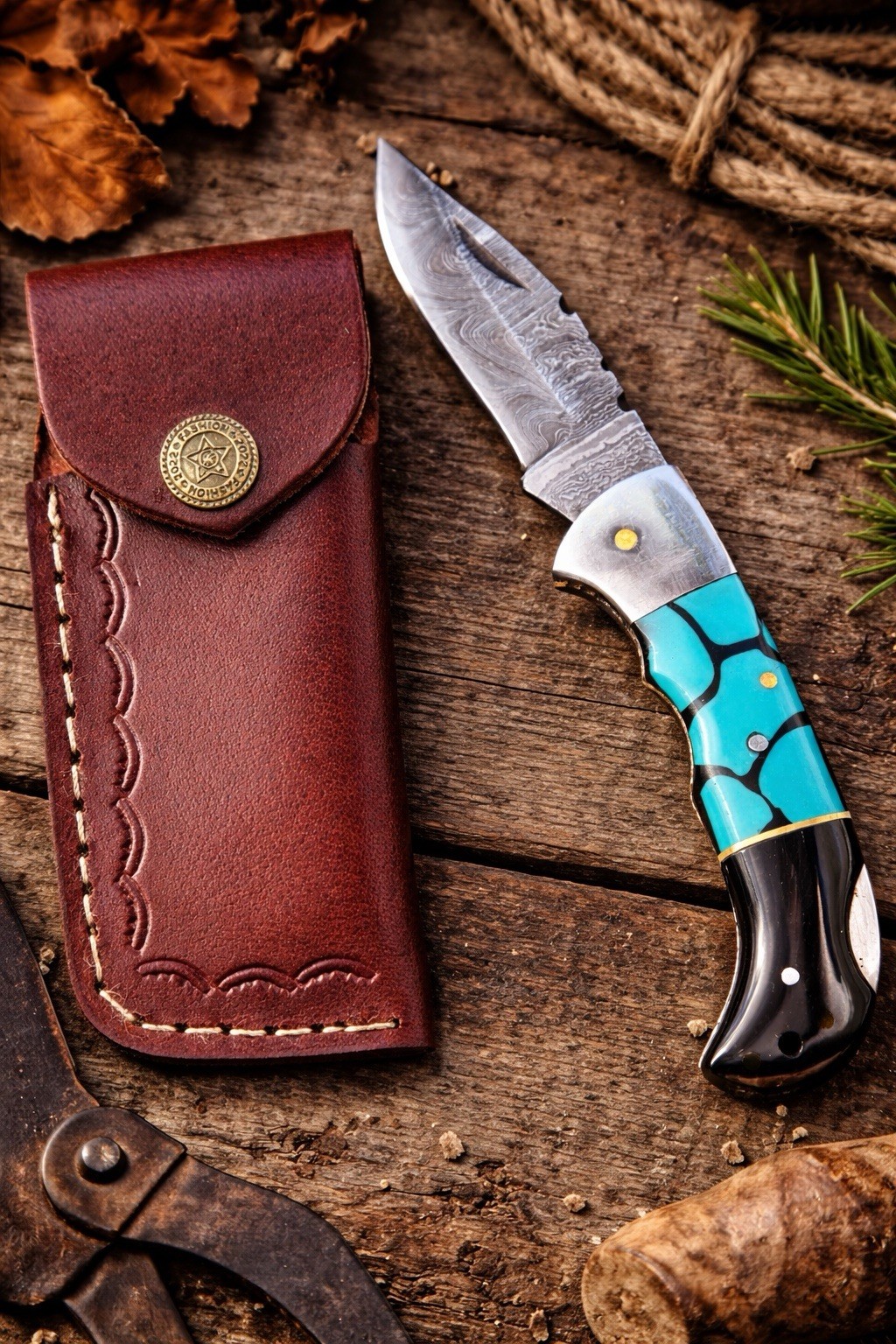 Custom Handmade Tactical Folding Damascus Steel Blade Pocket Knife Grip Handle