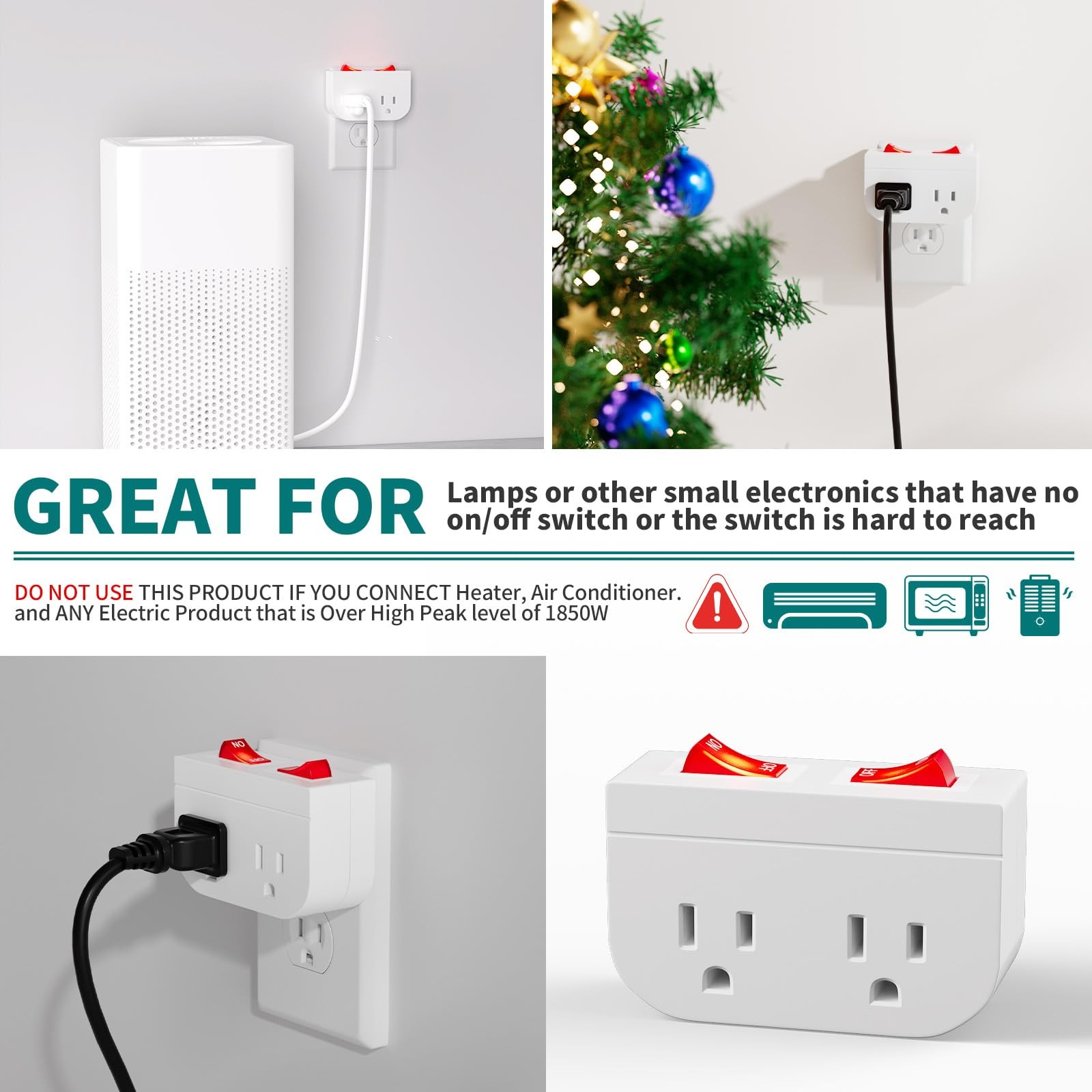 3Pack - Grounded Outlet with Double On Off Switch, Two Port Electrical Outlet...