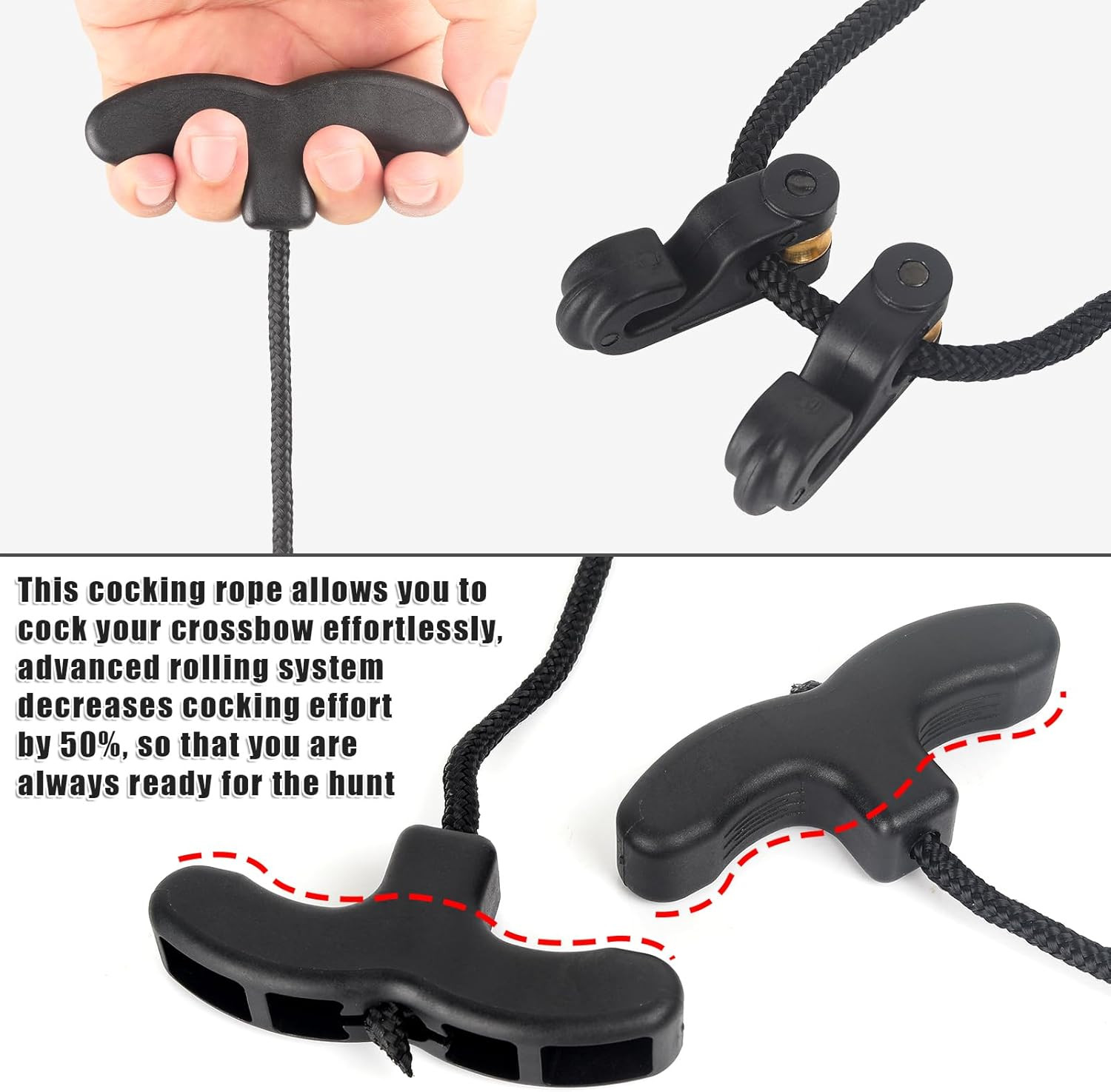 Crossbow Cocking Rope, 63" Crossbow Pull Cord Device Double Handle | Crossbow Dr