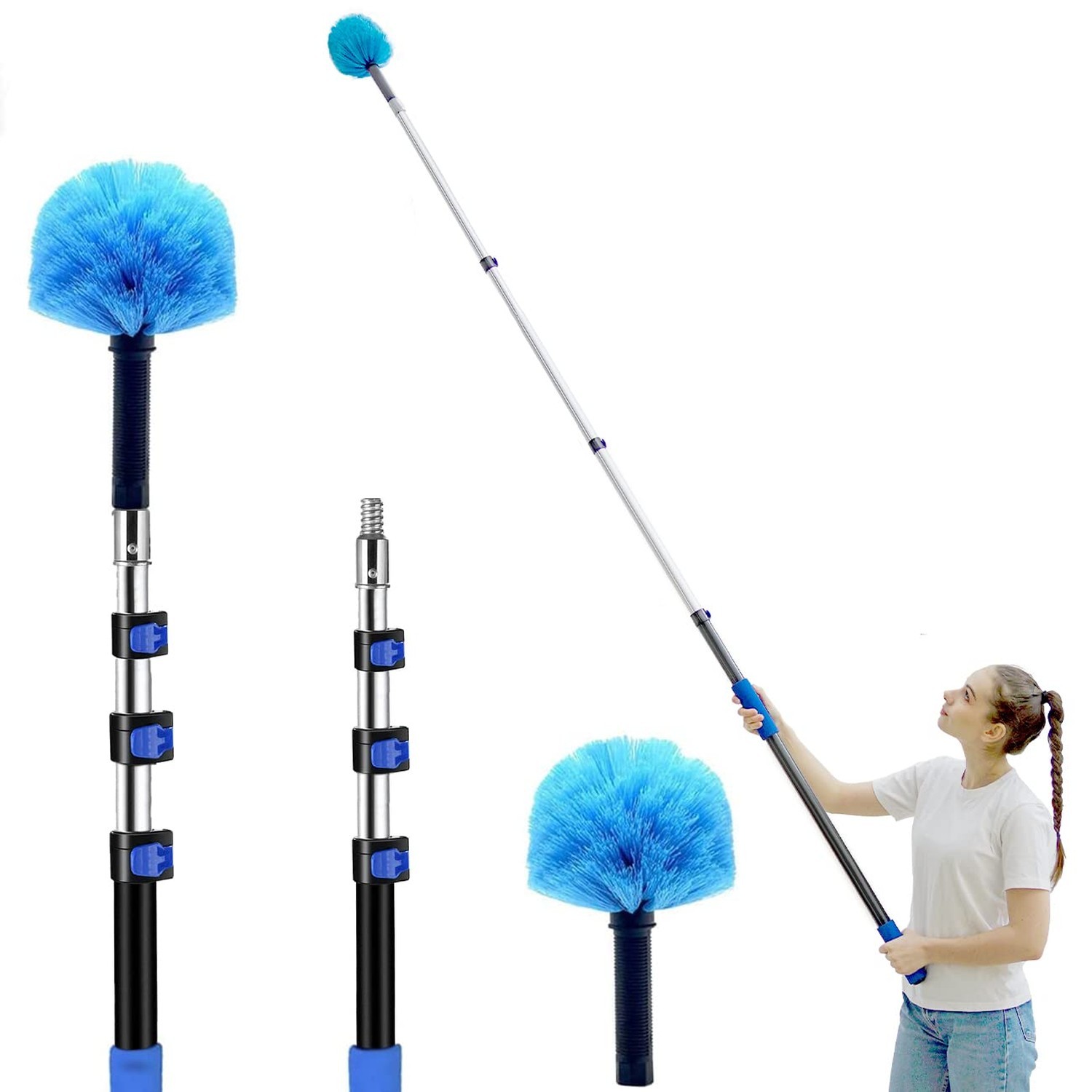 20 Foot Cobweb Duster with Extension Pole 2 PCS, Webster Cobweb Duster for Hi...
