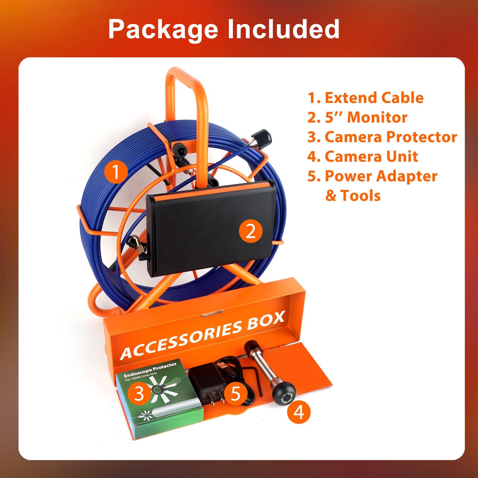 Kcapyn Sewer Camera 100FT/30M Inspection Borescope Endoscope Camera 6 LEDs 5"