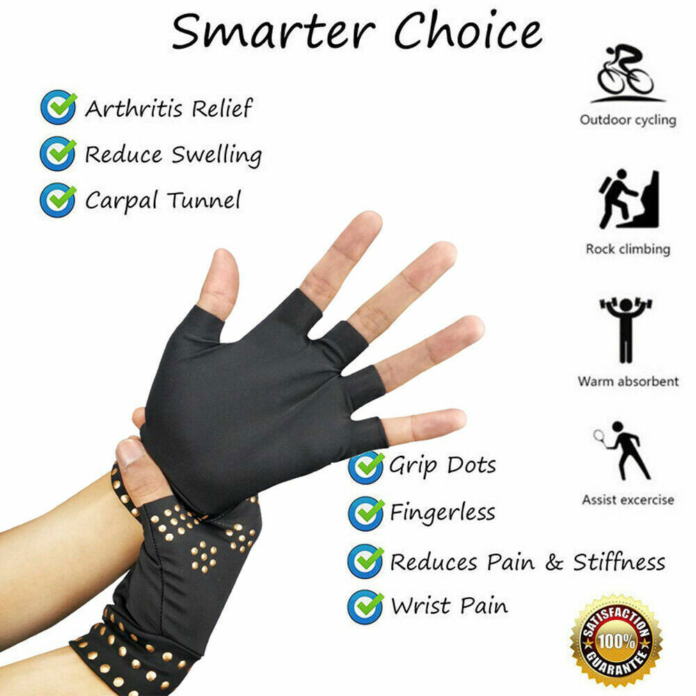 2 Pair Copper Arthritis Compression Gloves Hand Carpal Support Joint Pain Relief