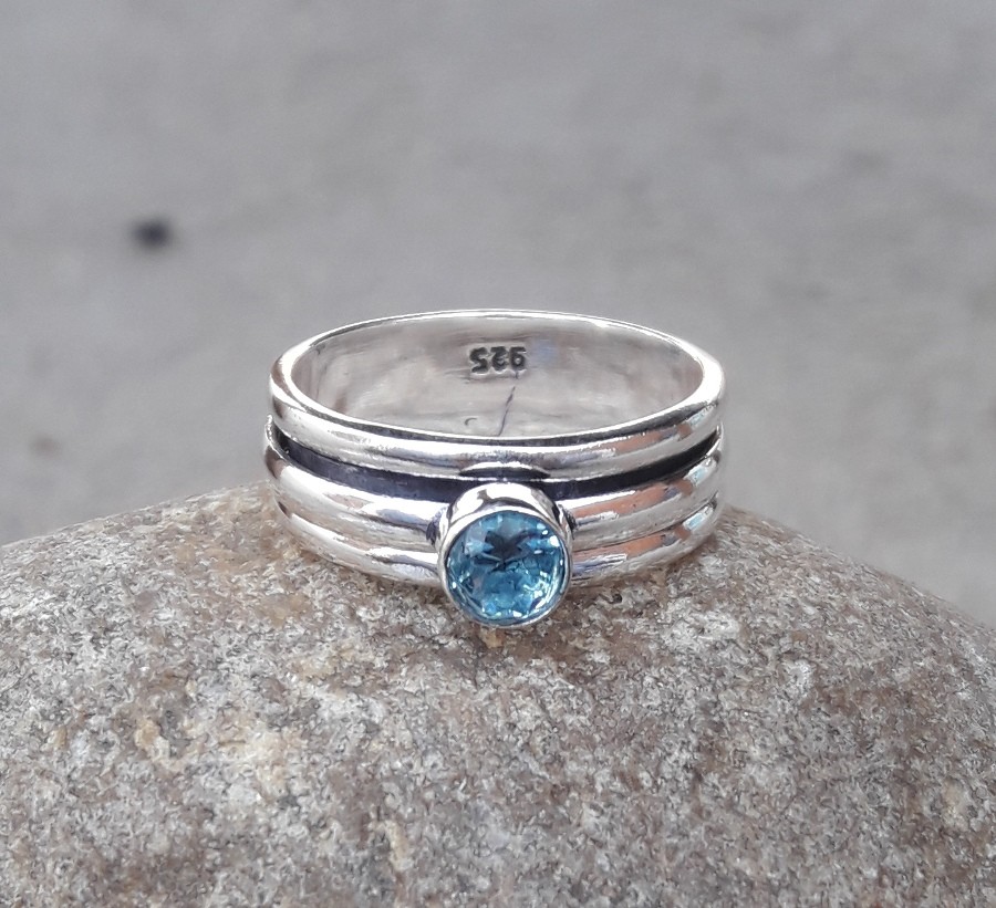 Blue Topaz Ring 925 Sterling Silver Spinner Ring Meditation Ring Size All Gift