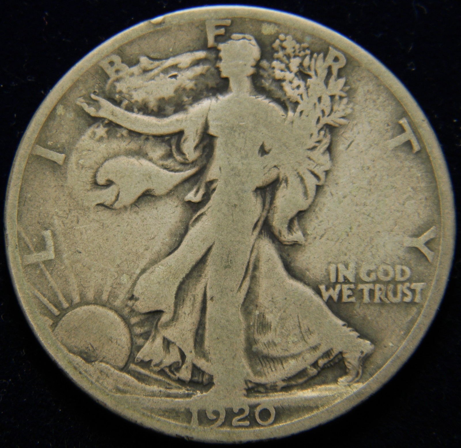 1920-S WALKING LIBERTY SILVER HALF DOLLAR, GRADE IS VG, NICE ORIGINAL SURFACES