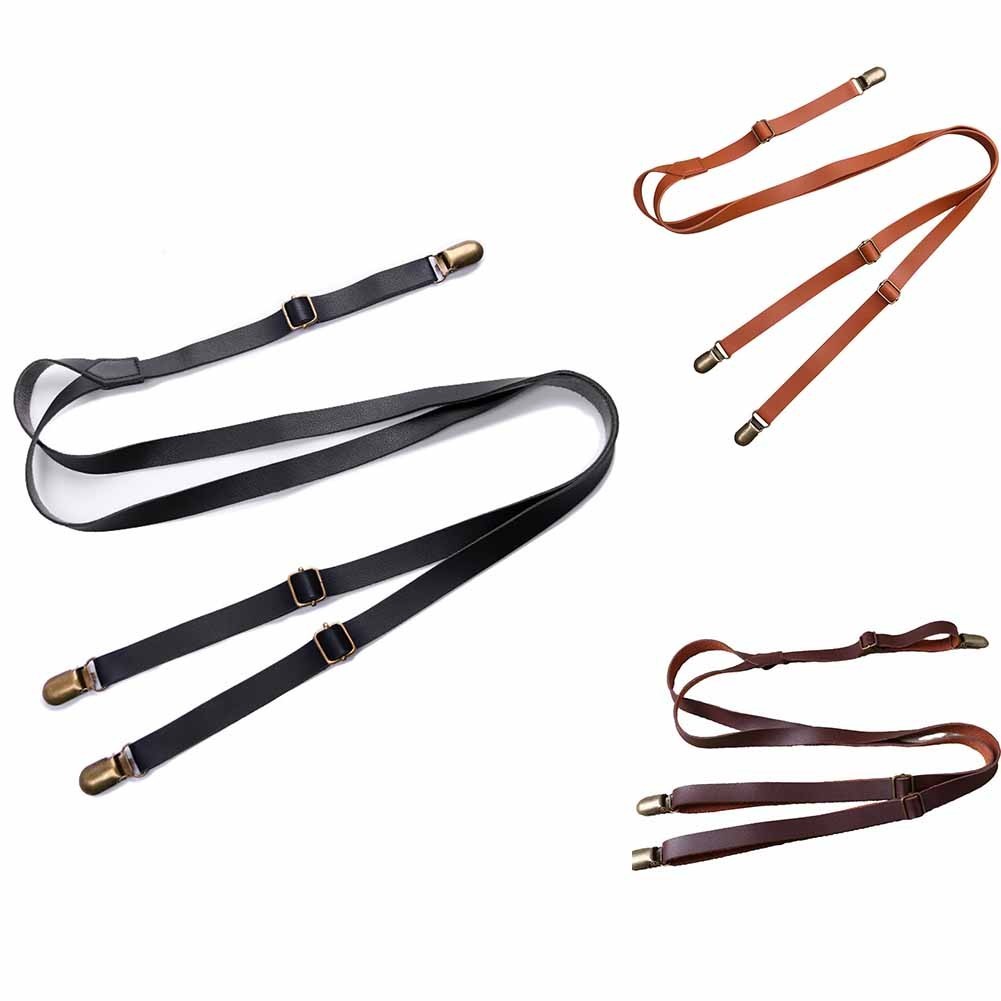 Suspenders Leisure Suit Adjustable Vintage Clip-on Womens Faux Leather