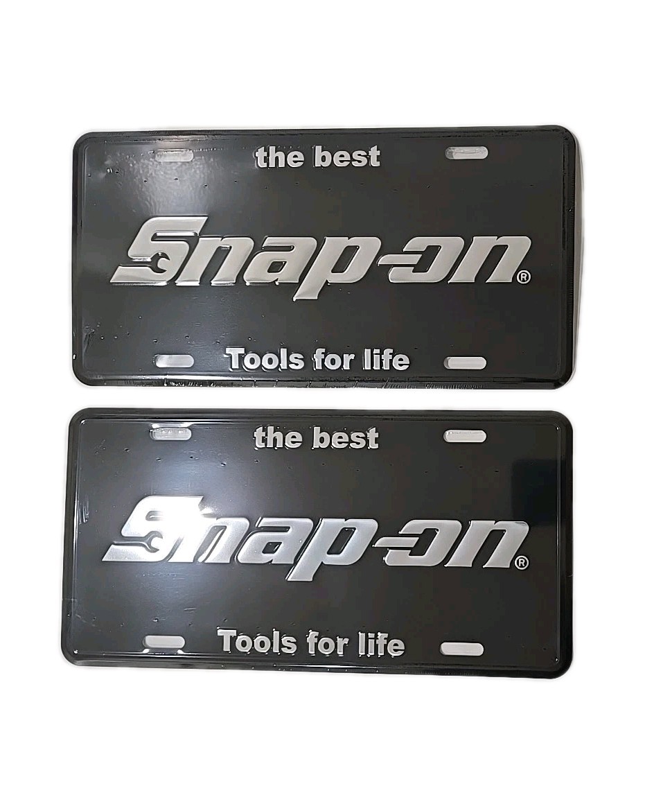 2PACK SNAP ON TOOLS License Plate BOX Chrome LOGO EMBLEM Gloss Black Badge Decal