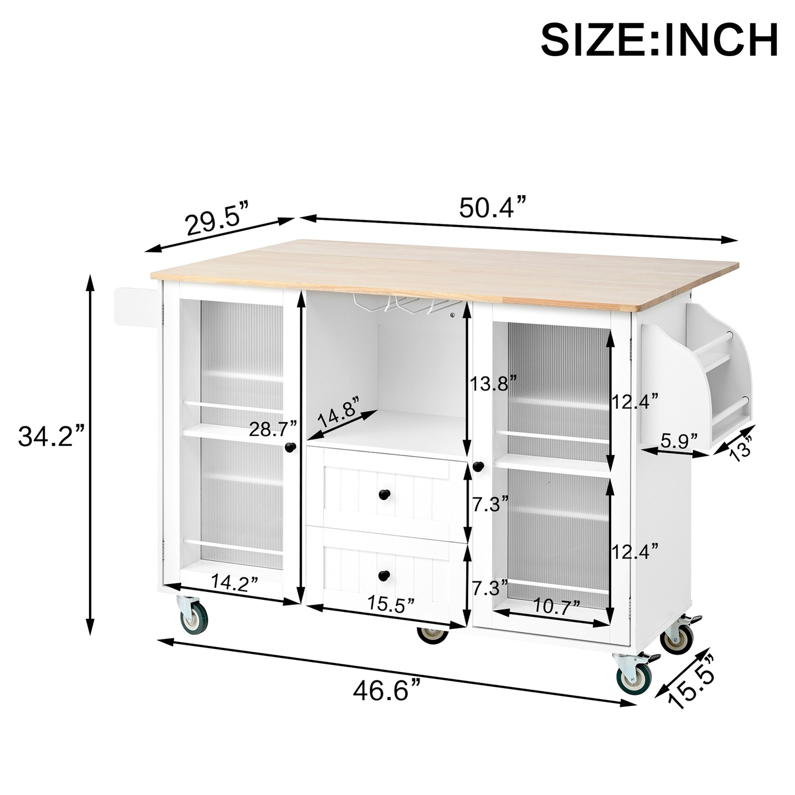 Kitchen Island Cart Rolling On Wheels with 13 Storage Areas Drop Leaf Bar