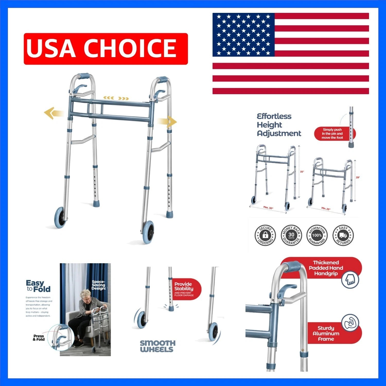 Walkers for Seniors Aluminum Lightweight Walker with Wheels, Adjustable Width...