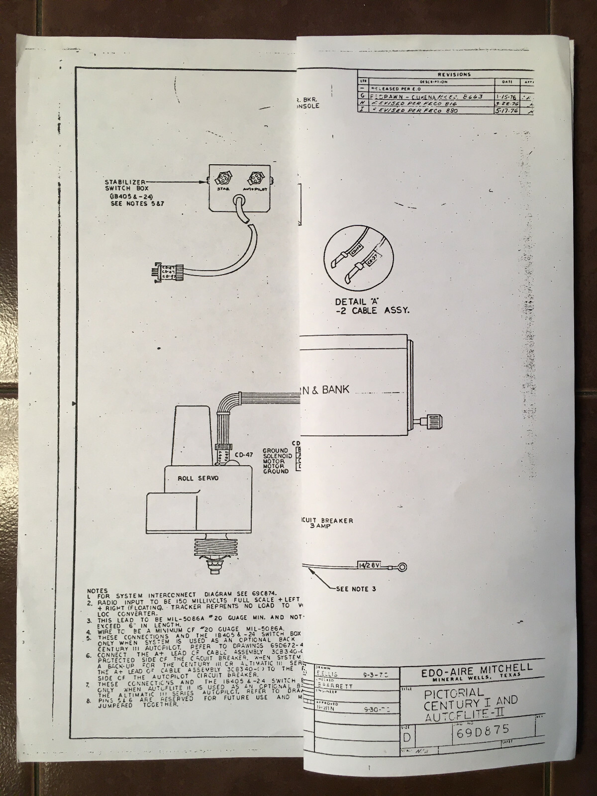 Edo-Aire Century I and Piper AutoFlite II Interface Schematic with pins-out