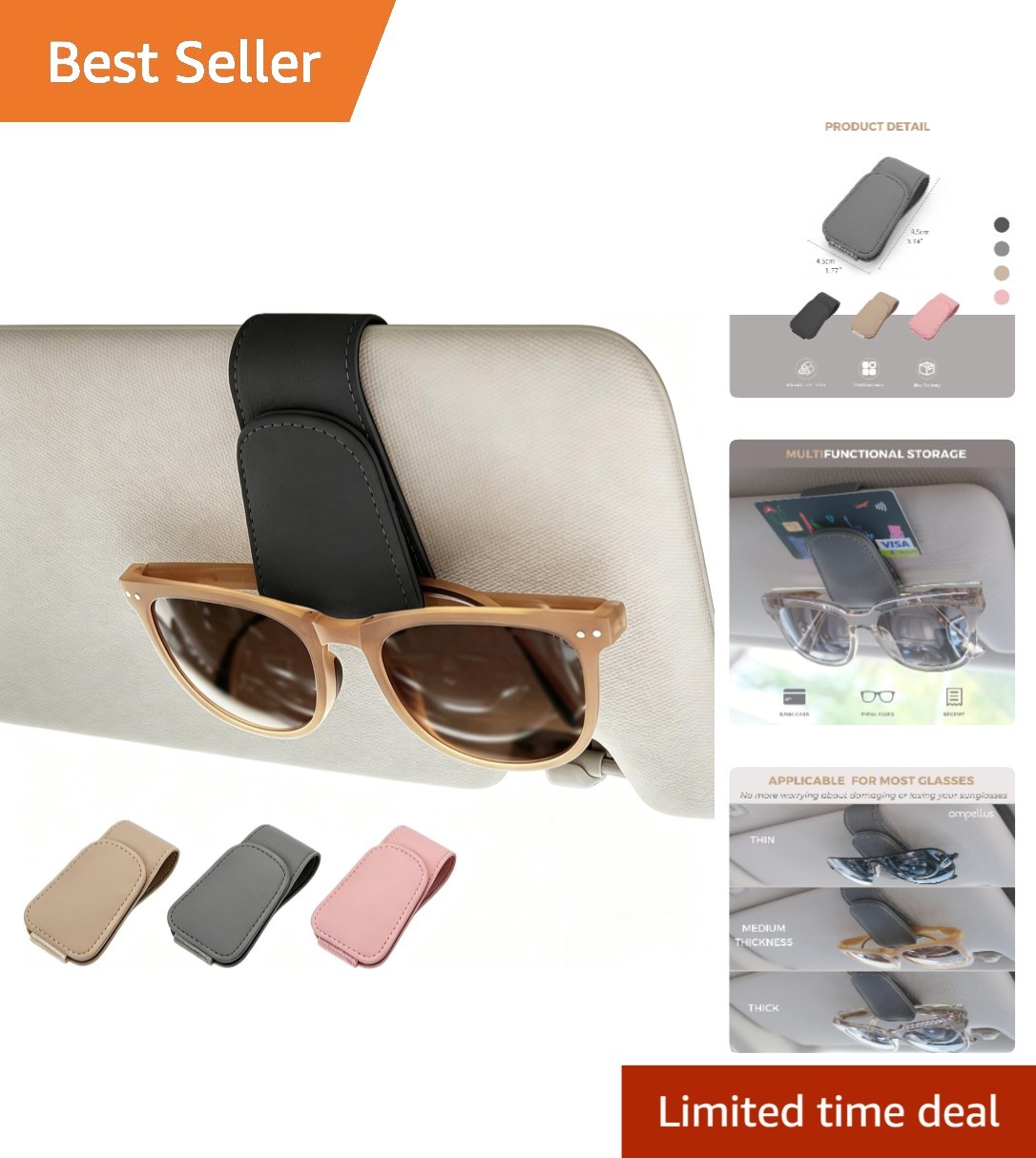 Luxury Leather Car Sunglass Clip - Secure and Stylish Eyeglasses Organizer