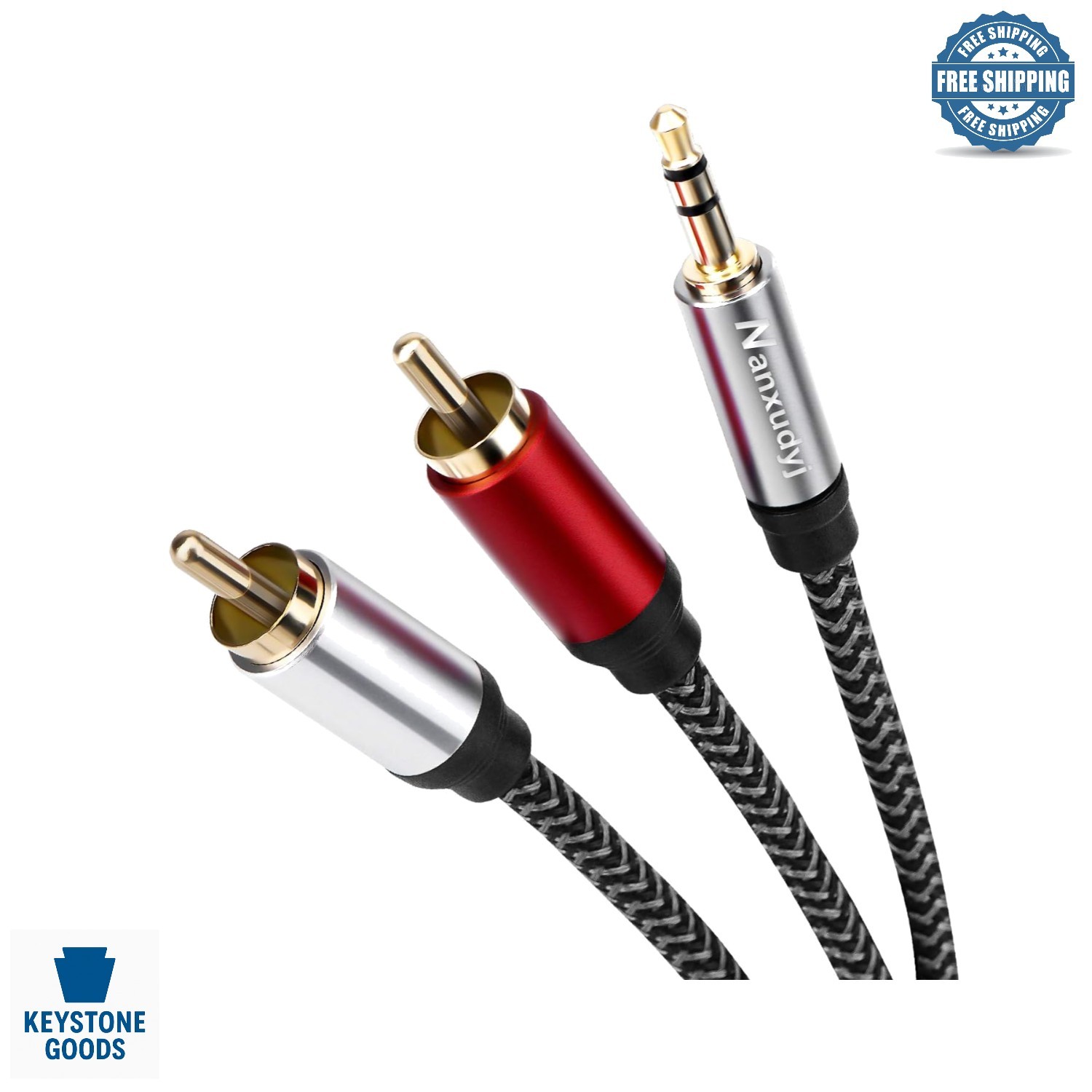 1Ft 3.5mm to 2RCA Stereo Audio Cable - Nylon-Braided, Gold-Plated,  Quality