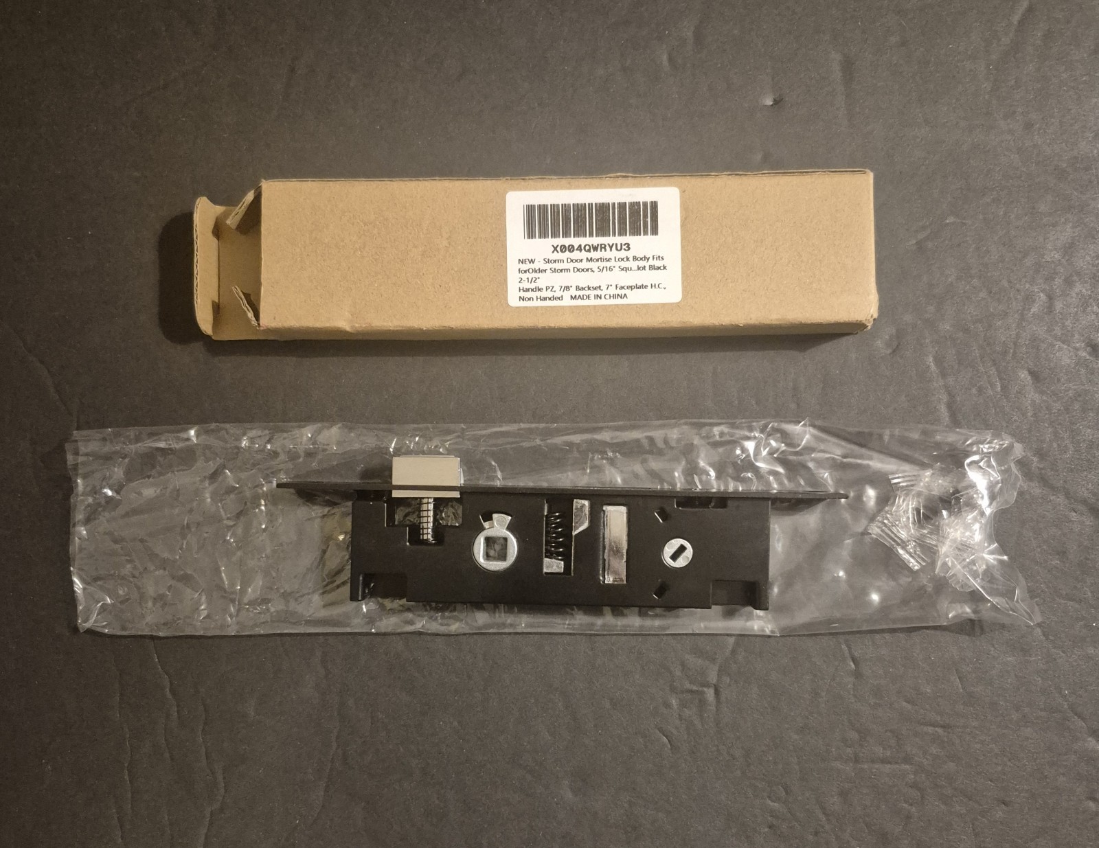 Storm Door Mortise Lock Body Flat Slot 7/8 Backset 2‑1/2 Handle PZ Black