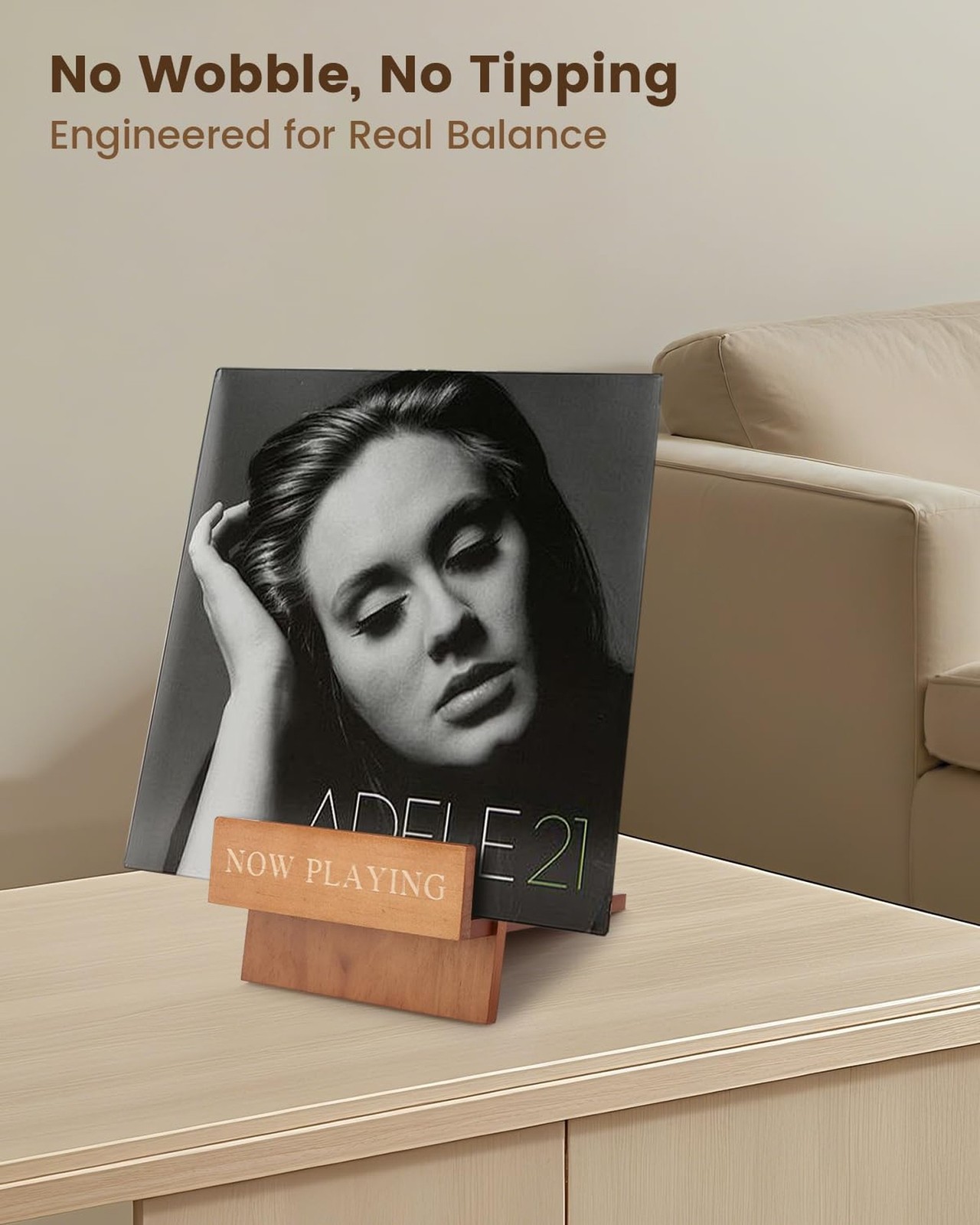 Now Playing Vinyl Stand – Solid Wood Display Holder for Albums, Stable & S