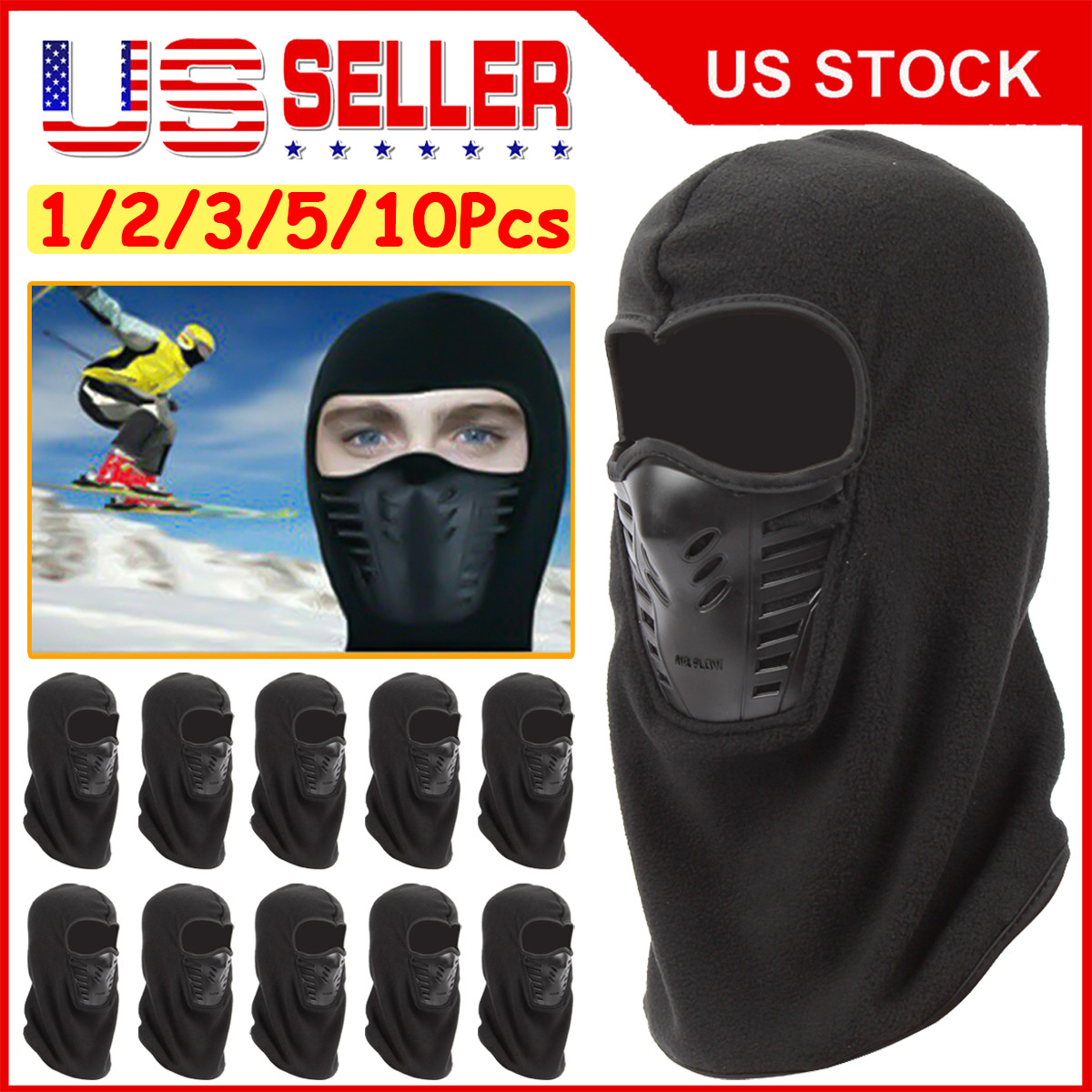 Balaclava Ski Full Face Mask Windproof Fleece Liner Neck Warm For Cold Weather