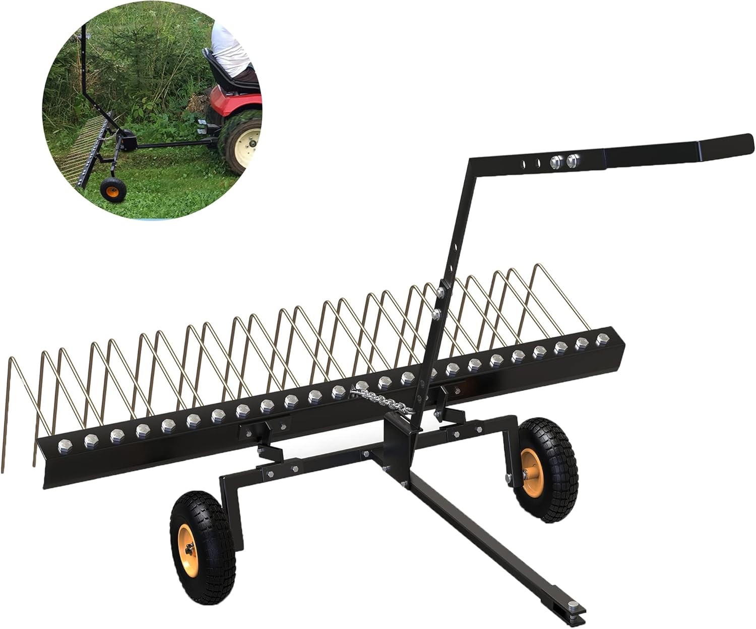 60" ATV UTV & Lawn Tractor Tow Behind Steel Landscape Rake Pull Dethatcher