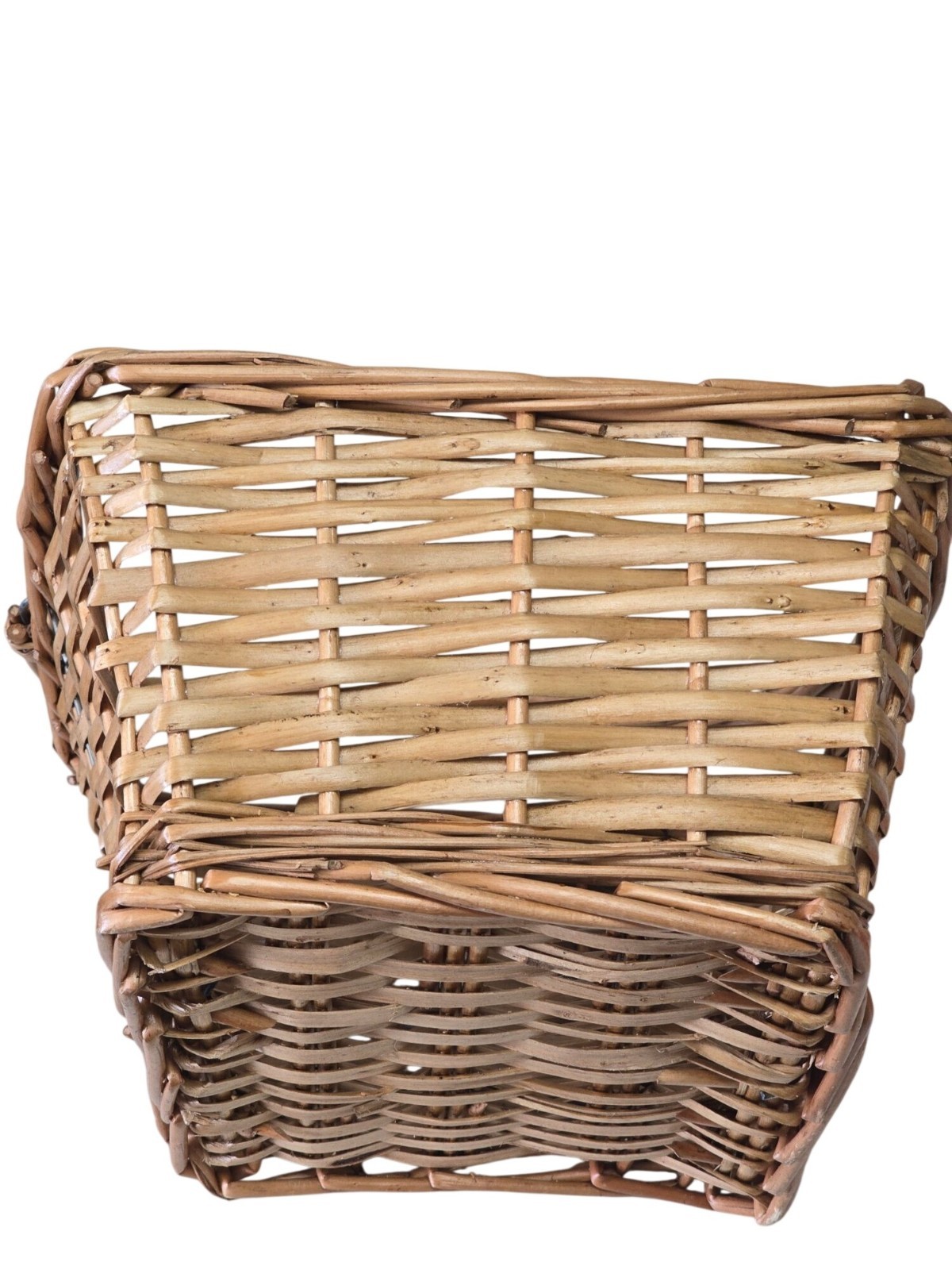 Handwoven Rectangular Basket Metal Link Collapsible Handle Natural