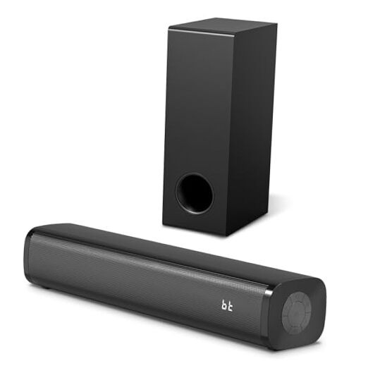 Sound Bar for Smart TV with Wired Subwoofers, 2.1 Channel Small TV Black
