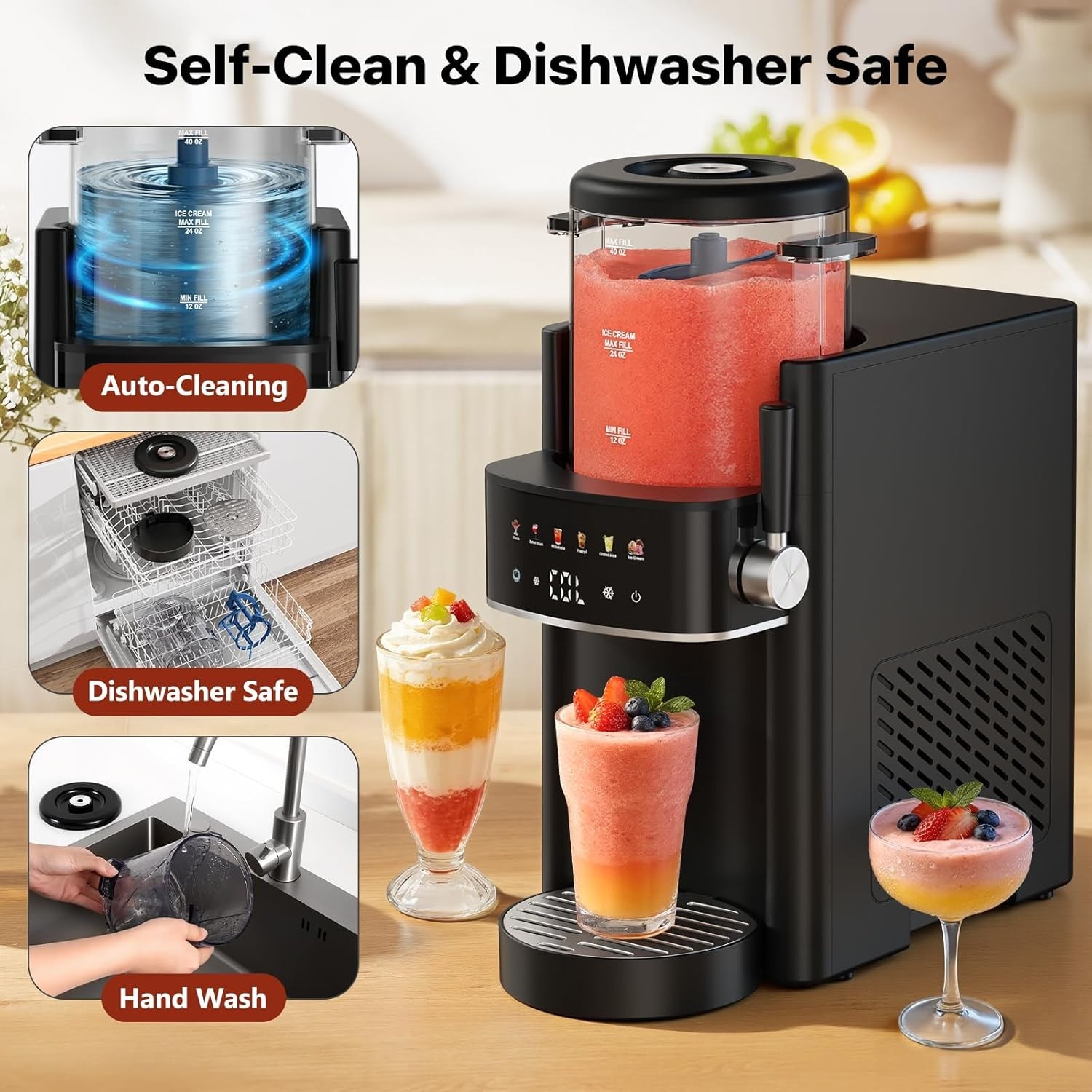 Touchpad Slushie Maker, Adjustable Temp, Easy Clean, Black