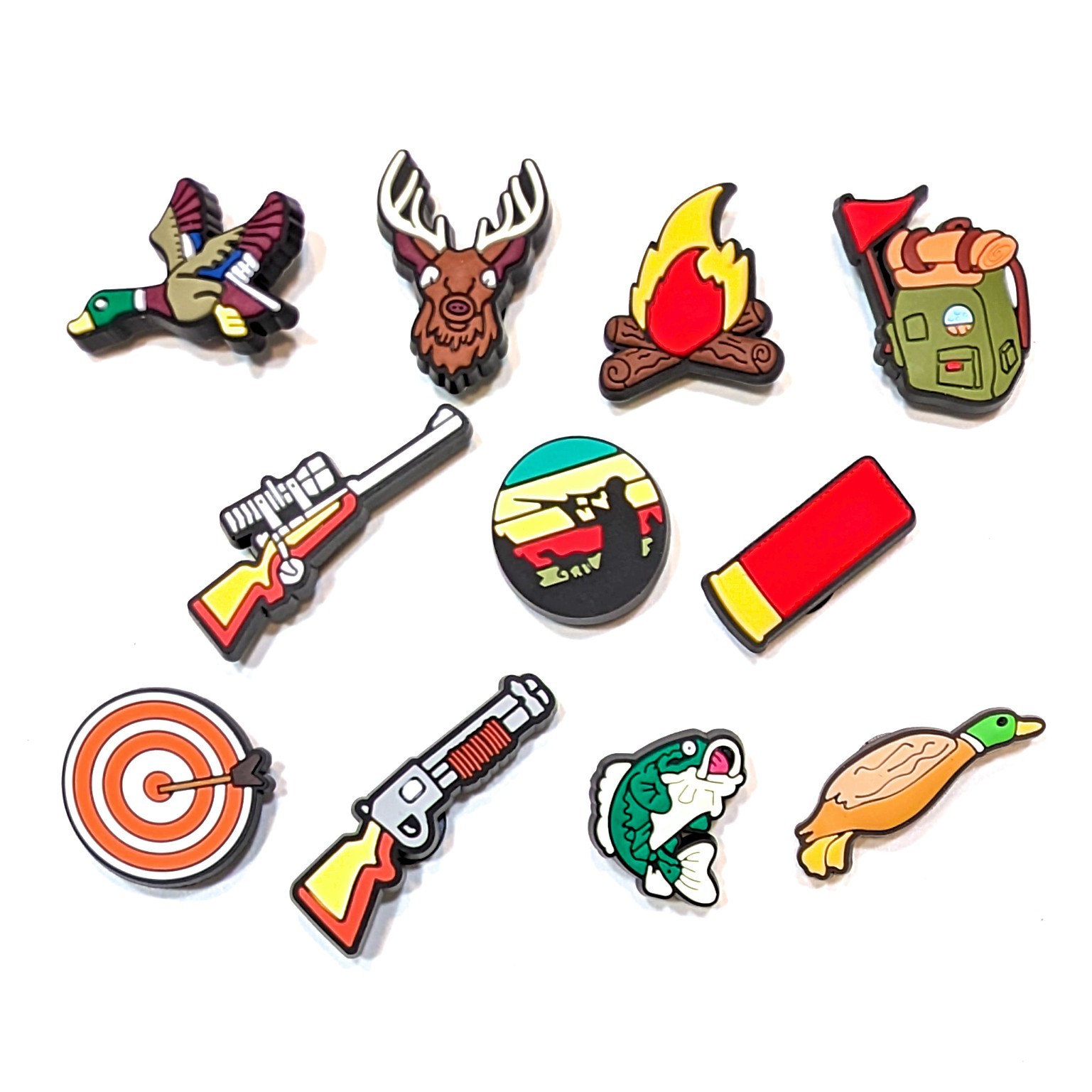 OUTDOORSMAN SHOE CHARMS (Pack of 11) Hunting Outdoors Gift Set Lot- Fits Crocs