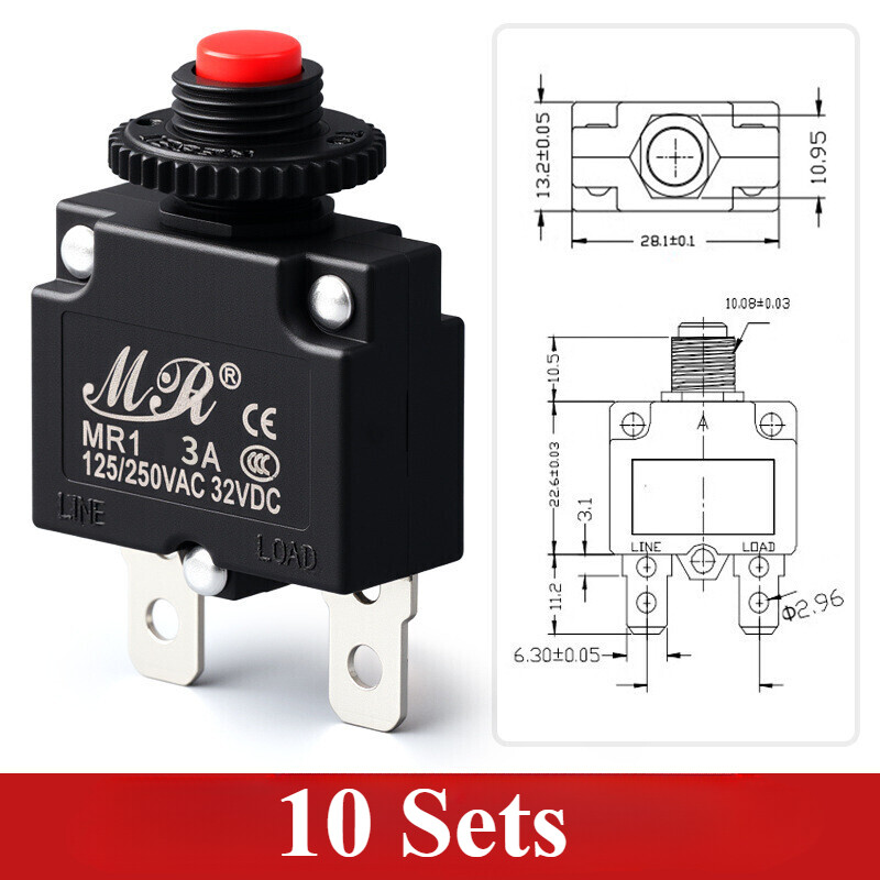 AC 125/250V 3A SPST circuit breaker thermal overload protector red 10 Sets