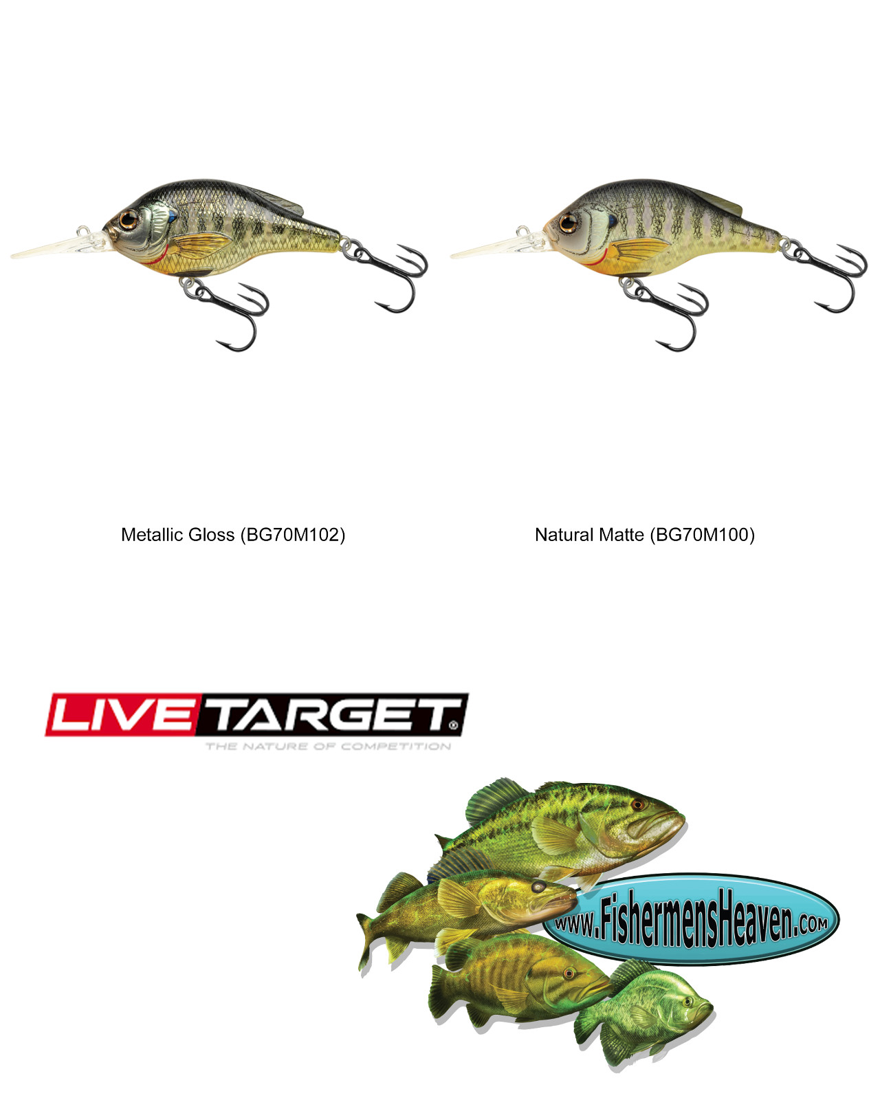 Live Target Bluegill Crankbait (BG70M) 1/2oz MEDIUM DIVE - Pick Gloss or Matte